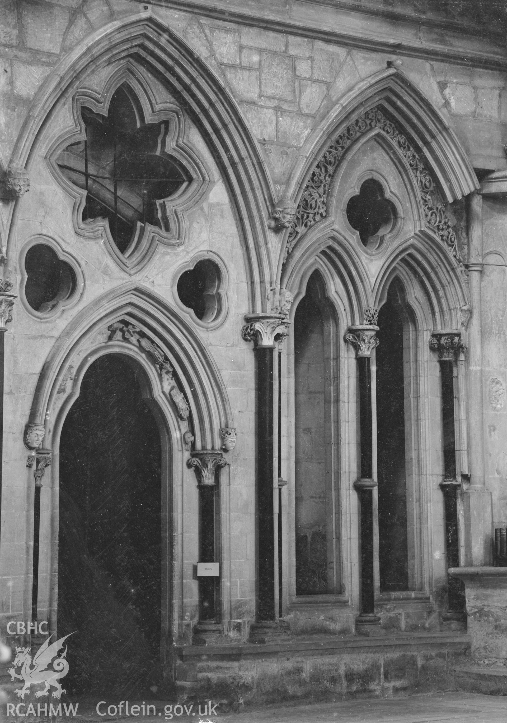 Digital copy of a black and white acetate negative showing arches in St. David's Cathedral, taken by E.W. Lovegrove, July 1936.