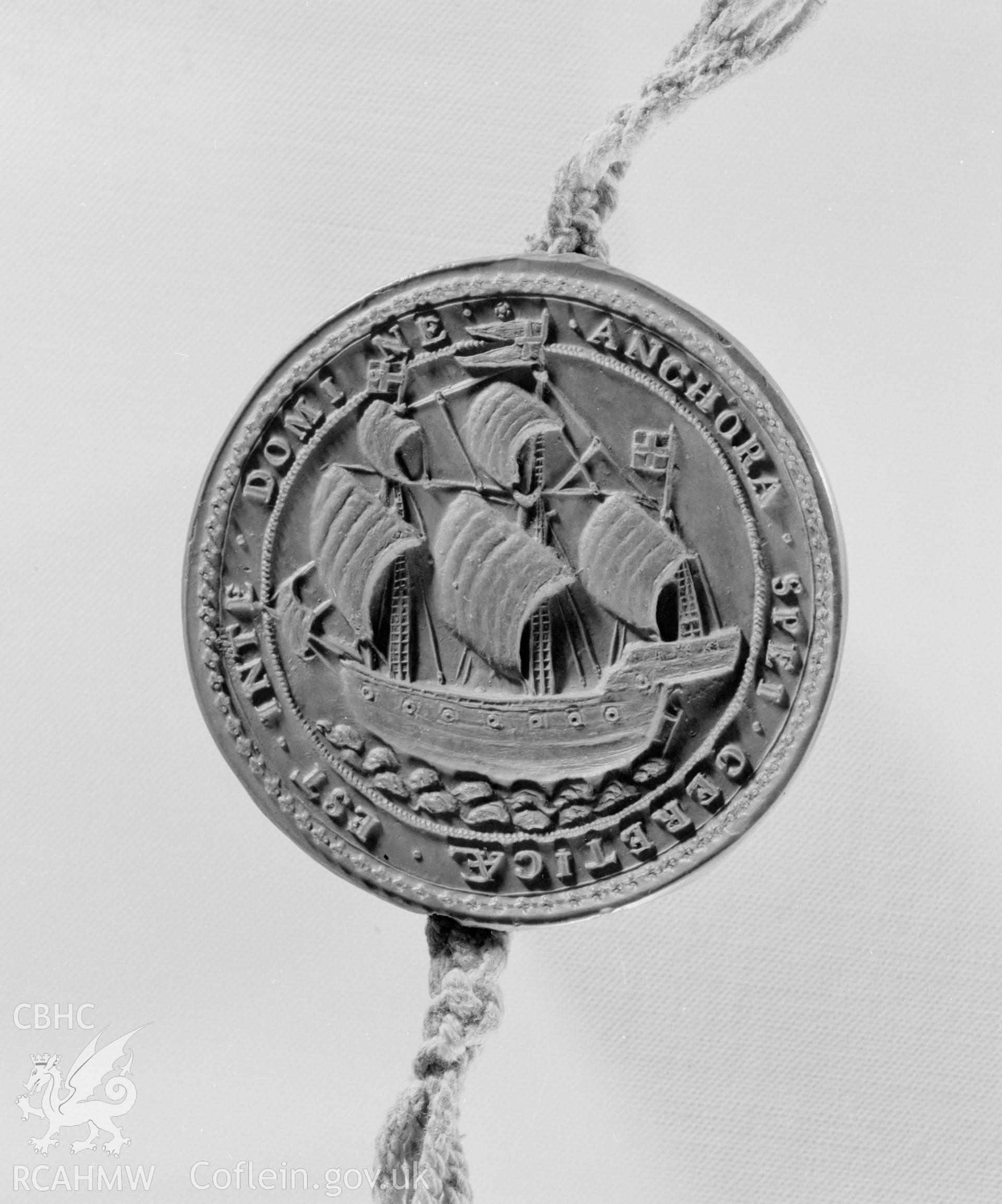Digital copy of a black and white negative showing rear side of the Cardigan Seal.