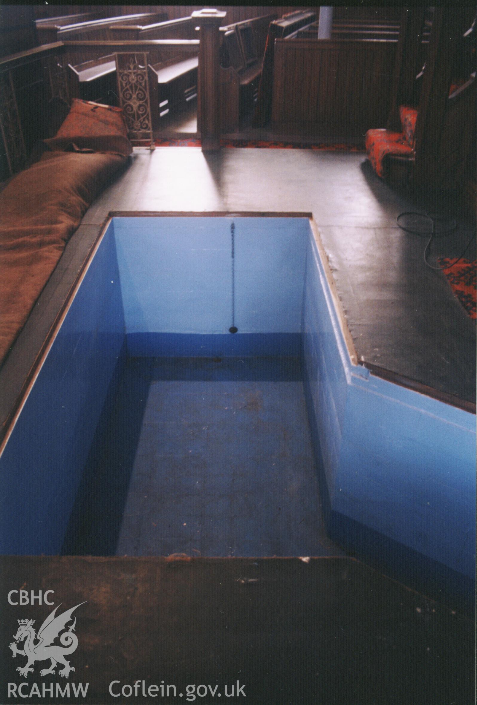 Colour photograph of the Baptismal pool, 2003. Donated to the RCAHMW by Cyril Philips as part of the Digital Dissent Project.