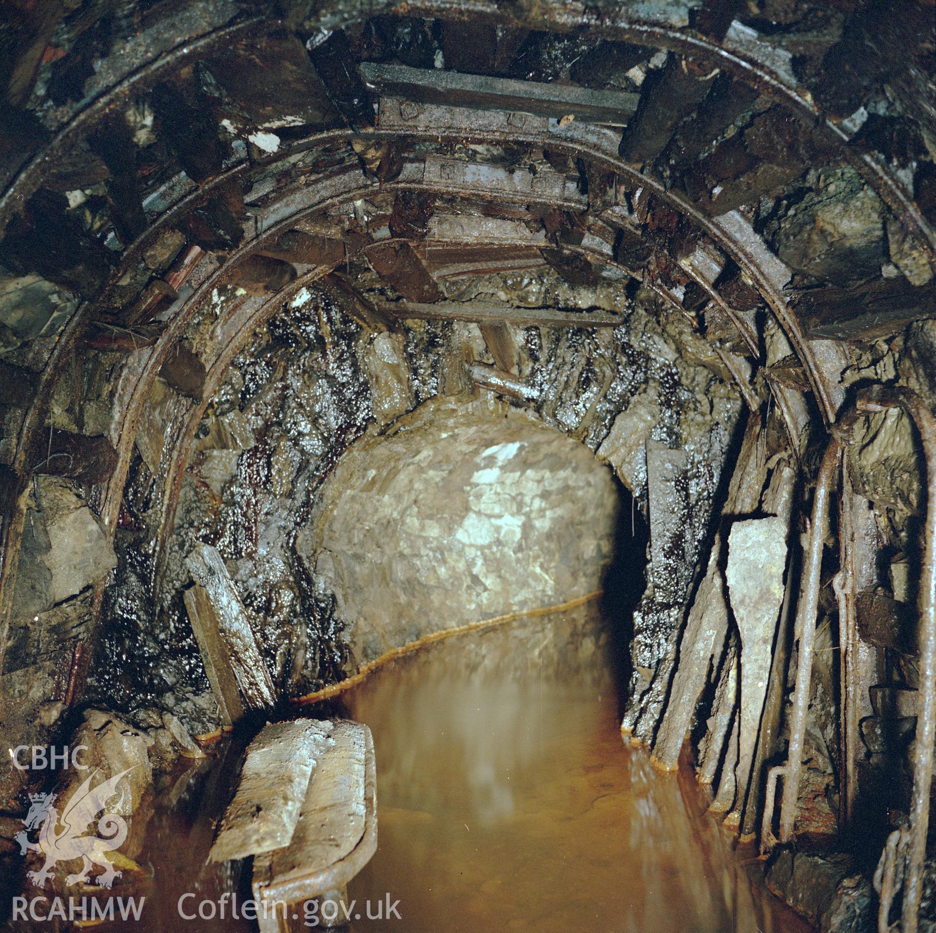 Digital copy of an acetate negative showing original entrance to Wood's level at Big Pit, from the John Cornwell Collection.