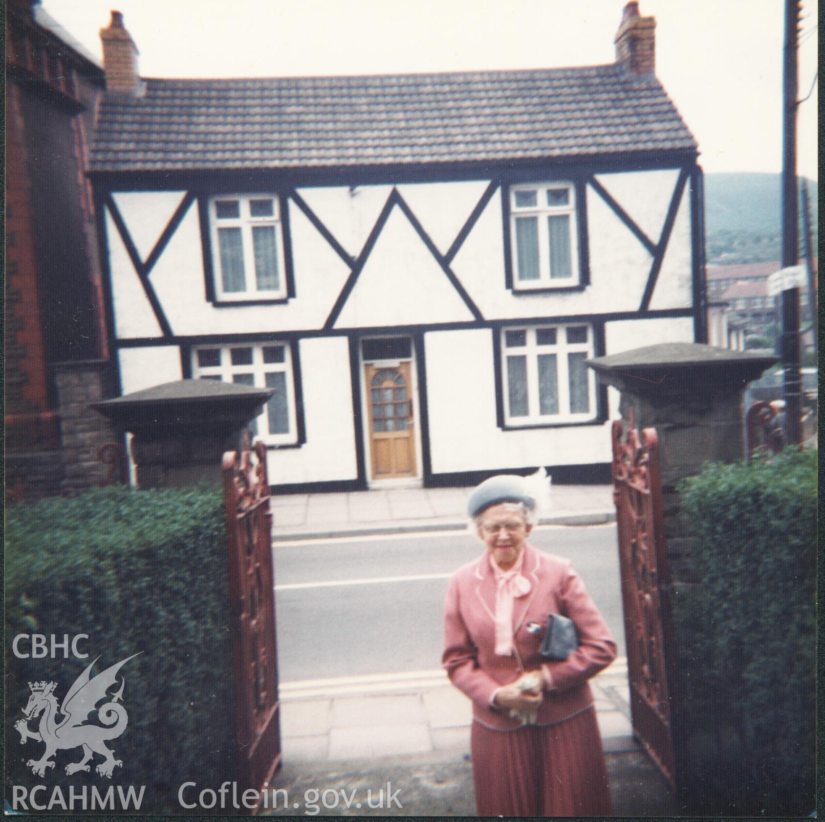 Colour photograph of a member of Bethania chapel congregation on the way to chapel, 26th March 1985. Donated to the RCAHMW by Cyril Philips as part of the Digital Dissent Project.