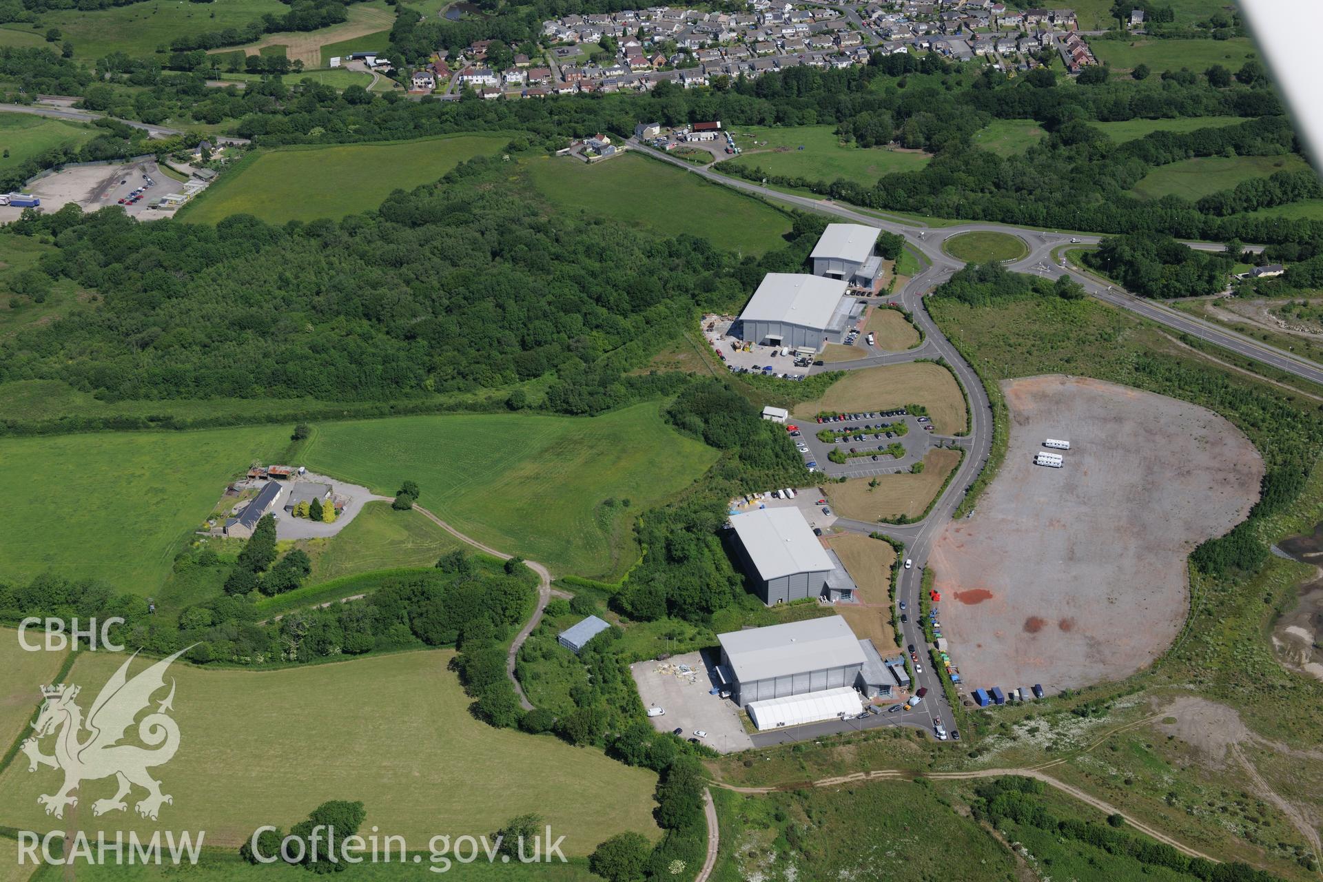 Dragon International Studios also known as 'Valleywood'. Oblique aerial photograph taken during the Royal Commission's programme of archaeological aerial reconnaissance by Toby Driver on 19th June 2015.