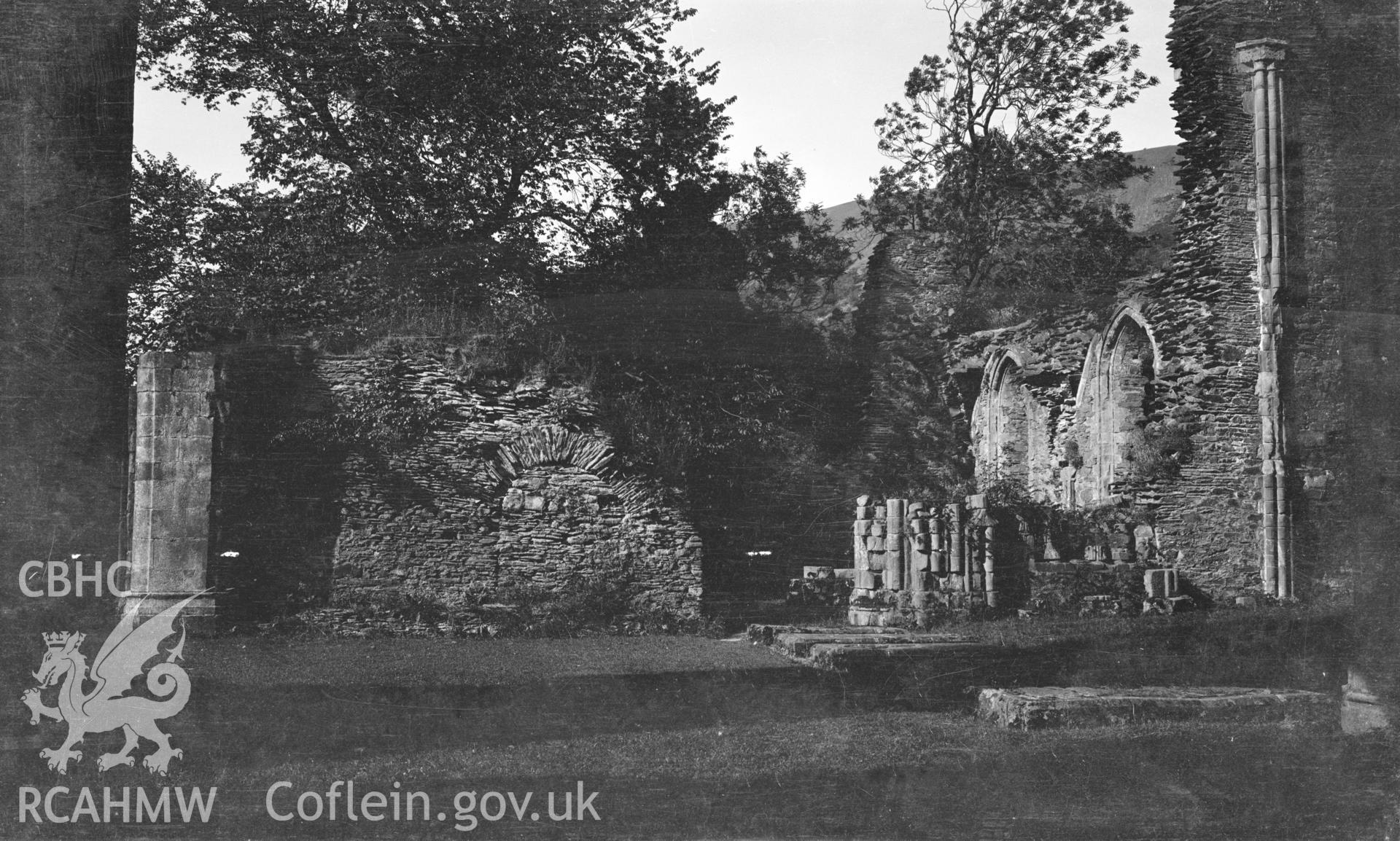 Digital copy of a nitrate negative showing view of Valle Crucis Abbey