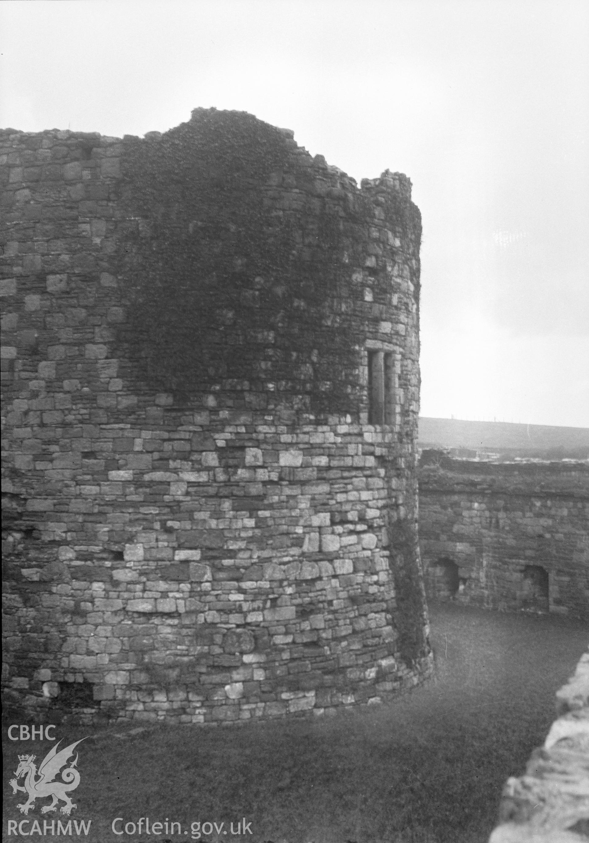 Digital copy of a nitrate negative showing view of Beaumaris Castle.