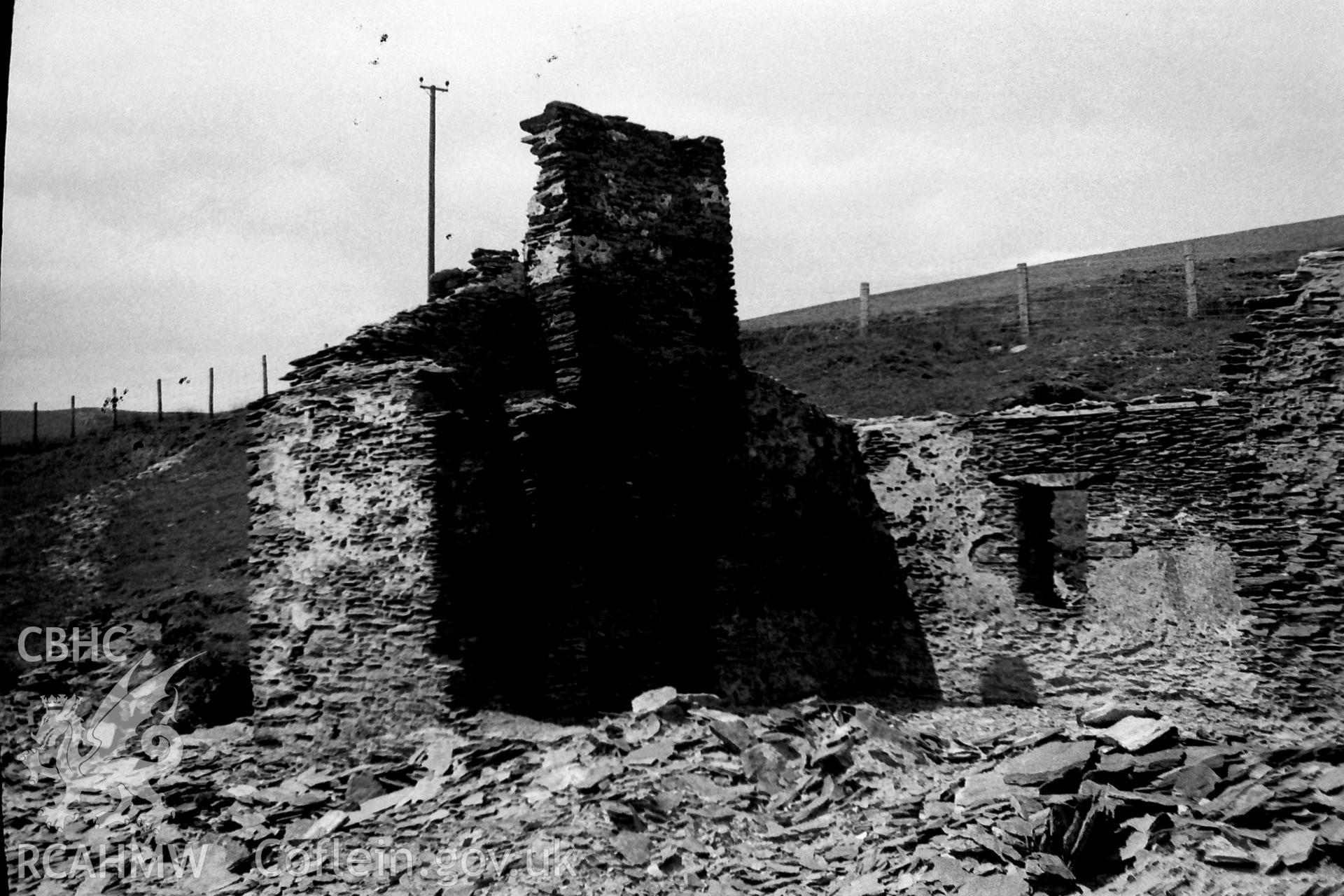 Digitised black and white photograph of 'End house at Rhanc-y-Mynydd,' produced by Martin Davis as part of his dissertation: 'The Form and Architecture of Nineteenth Century Industrial Settlements in Rural Wales,' 1979.