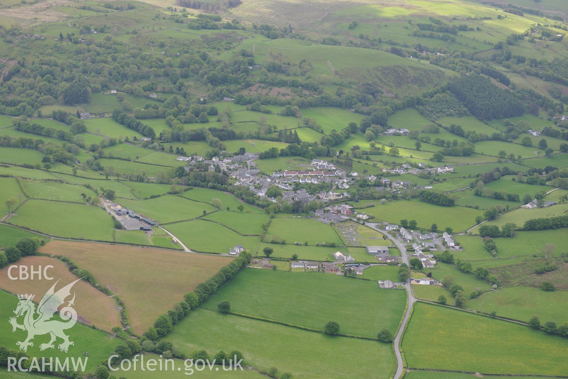 Llanddewi Brefi. Oblique aerial photograph taken during the Royal Commission's programme of archaeological aerial reconnaissance by Toby Driver on 3rd June 2015.