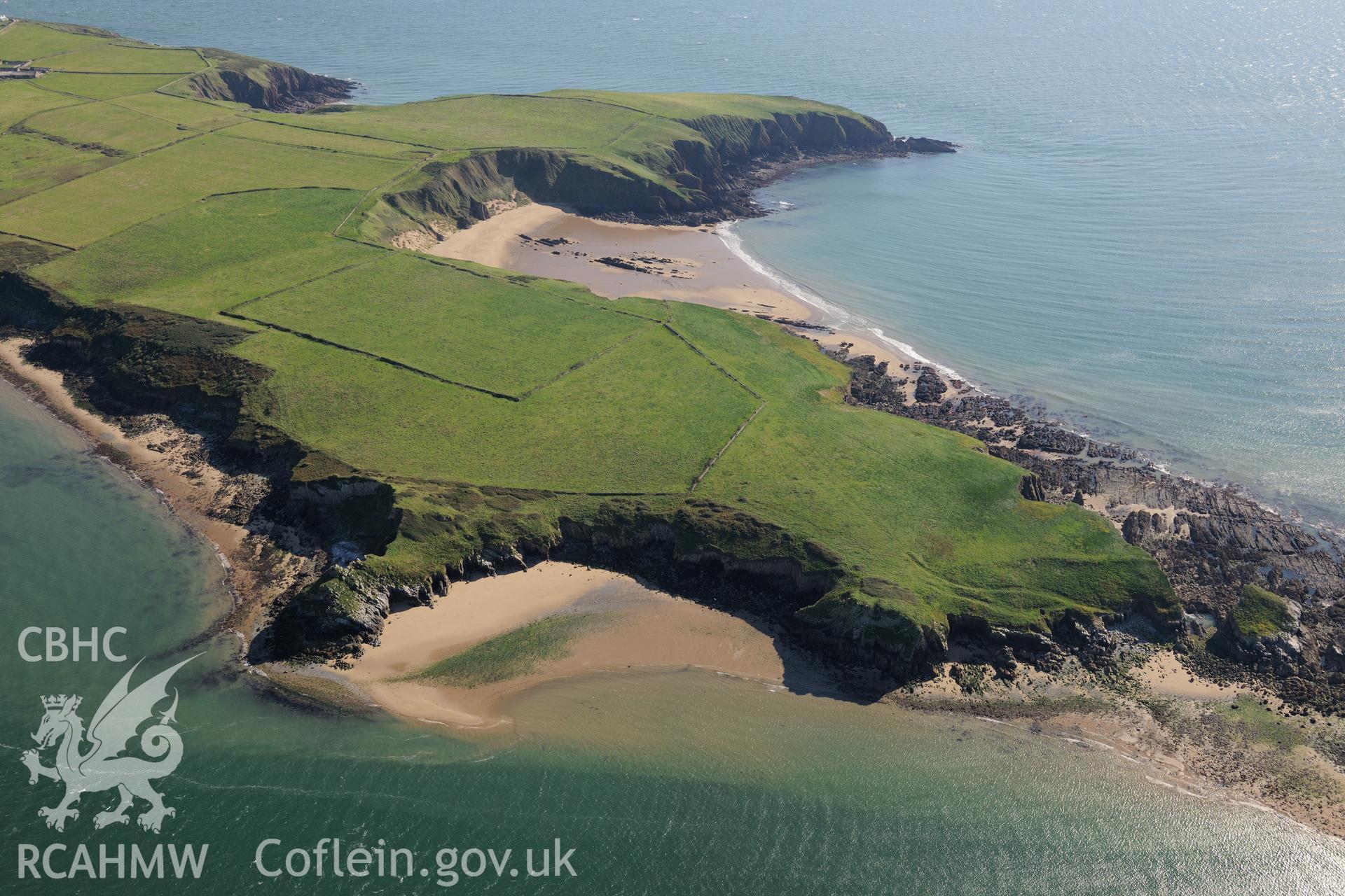 Hollow way on Caldey Island. Oblique aerial photograph taken during the Royal Commission's programme of archaeological aerial reconnaissance by Toby Driver on 30th September 2015.