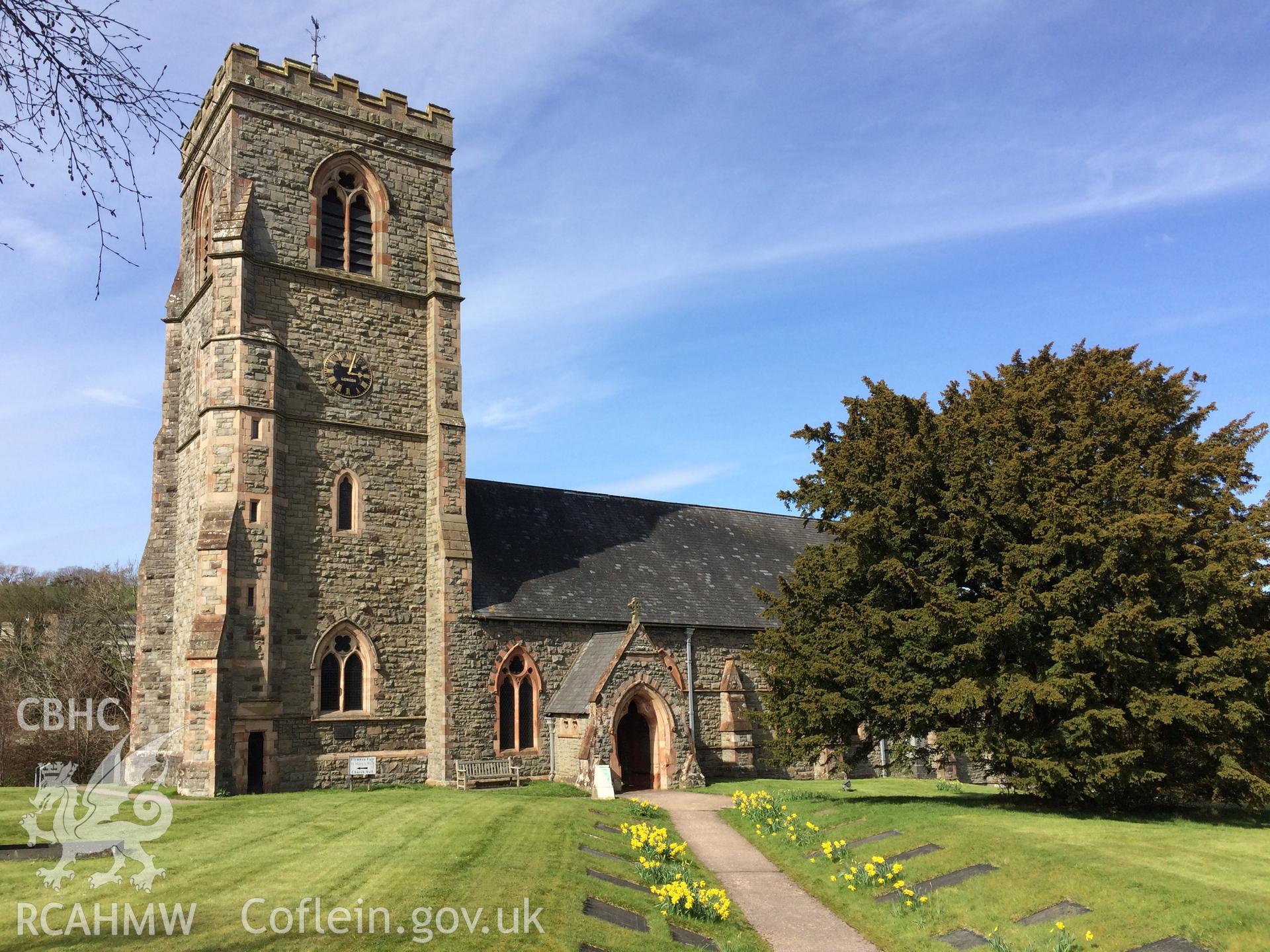 Colour photo showing view of St. Mary's Church, Llanfair Caereinion, taken by Paul R. Davis, 2018.