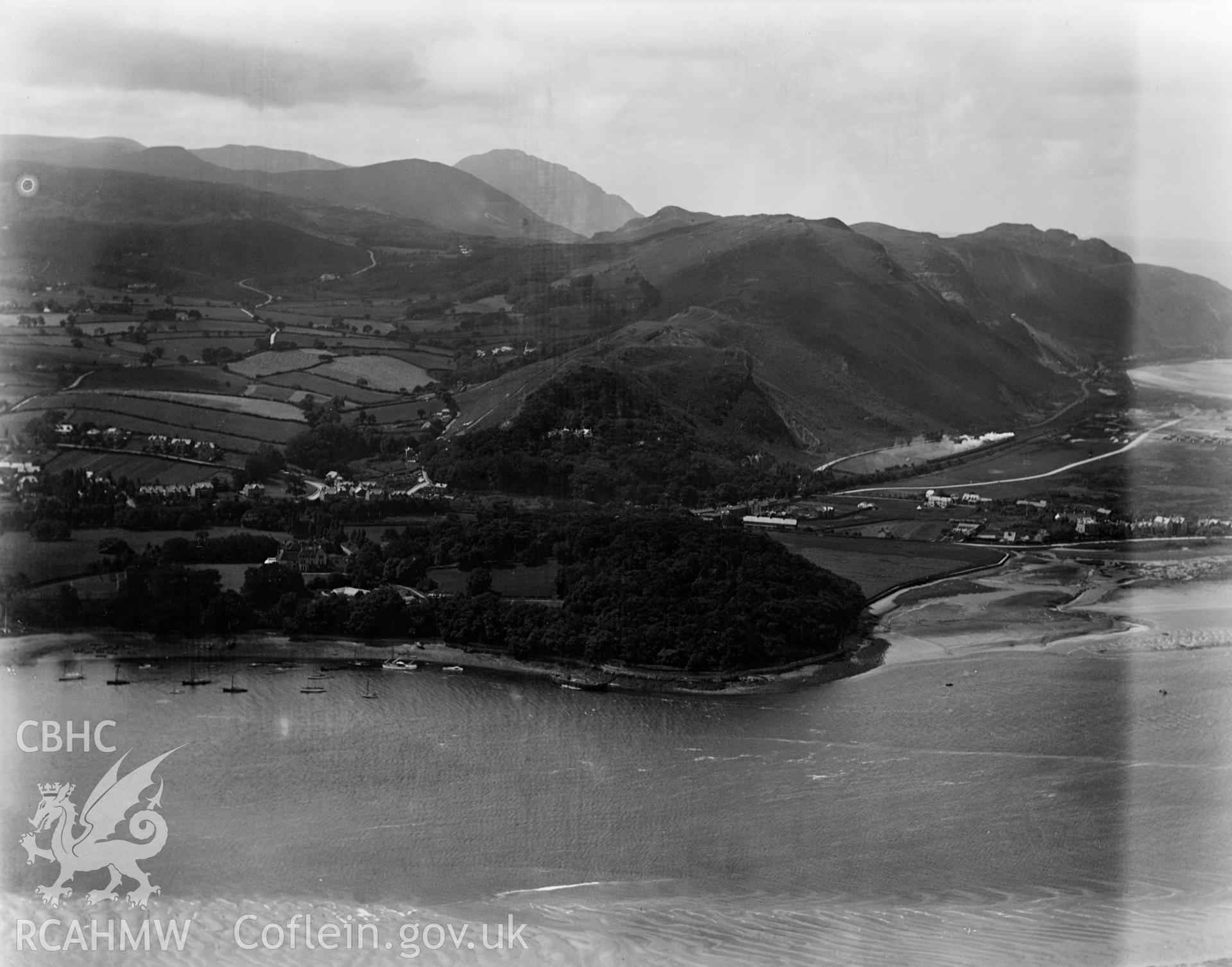 Distant view of Conwy, oblique aerial view. 5?x4? black and white glass plate negative.