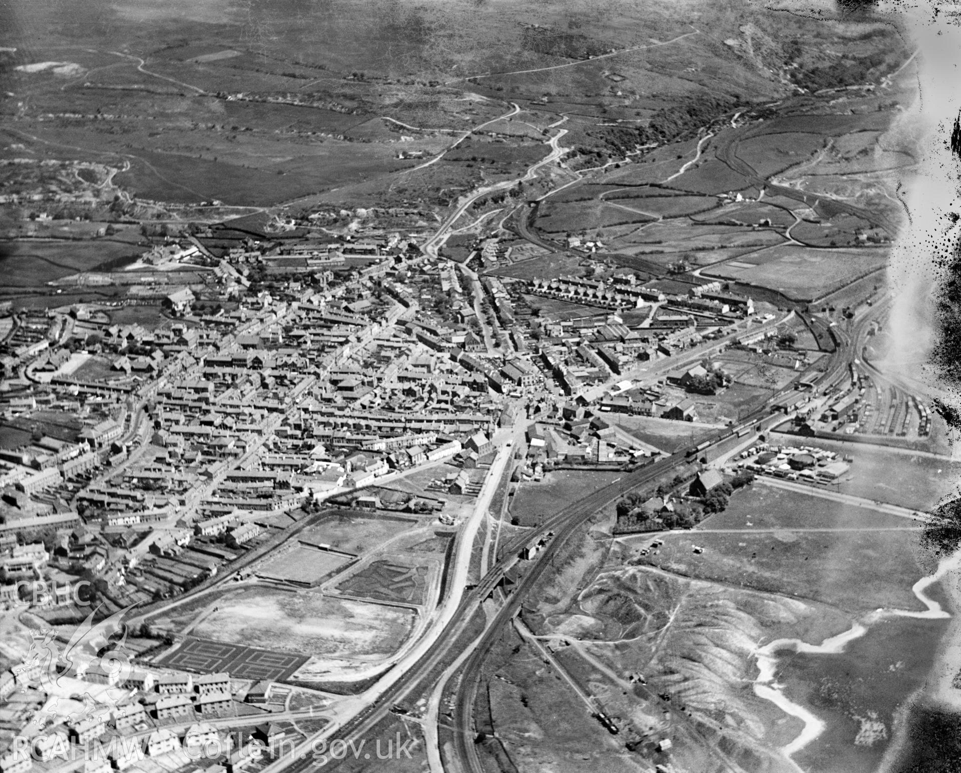 View of Brynmawr, oblique aerial view. 5?x4? black and white glass plate negative.