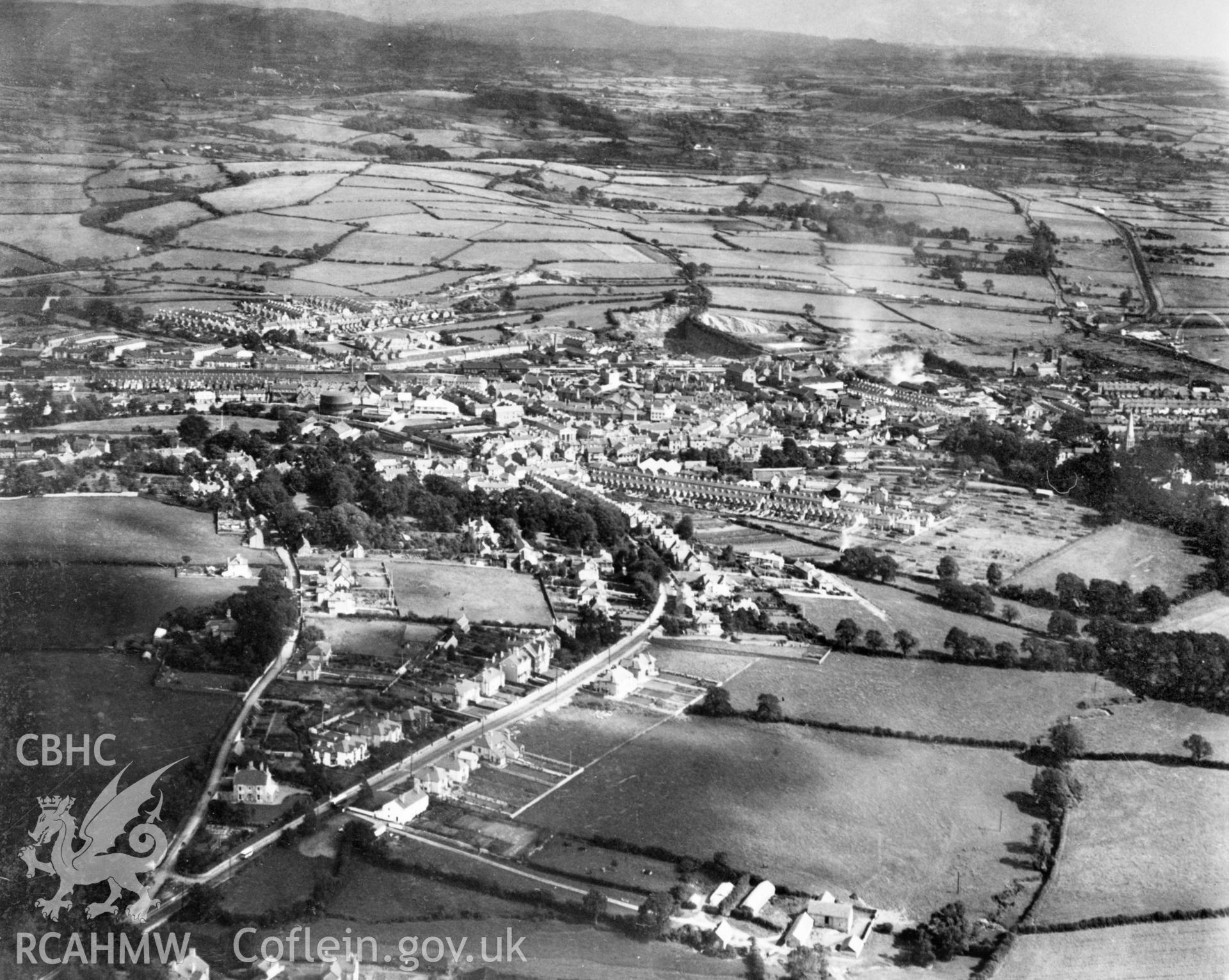 General view of Bridgend. Oblique aerial photograph, 5?x4? BW glass plate.