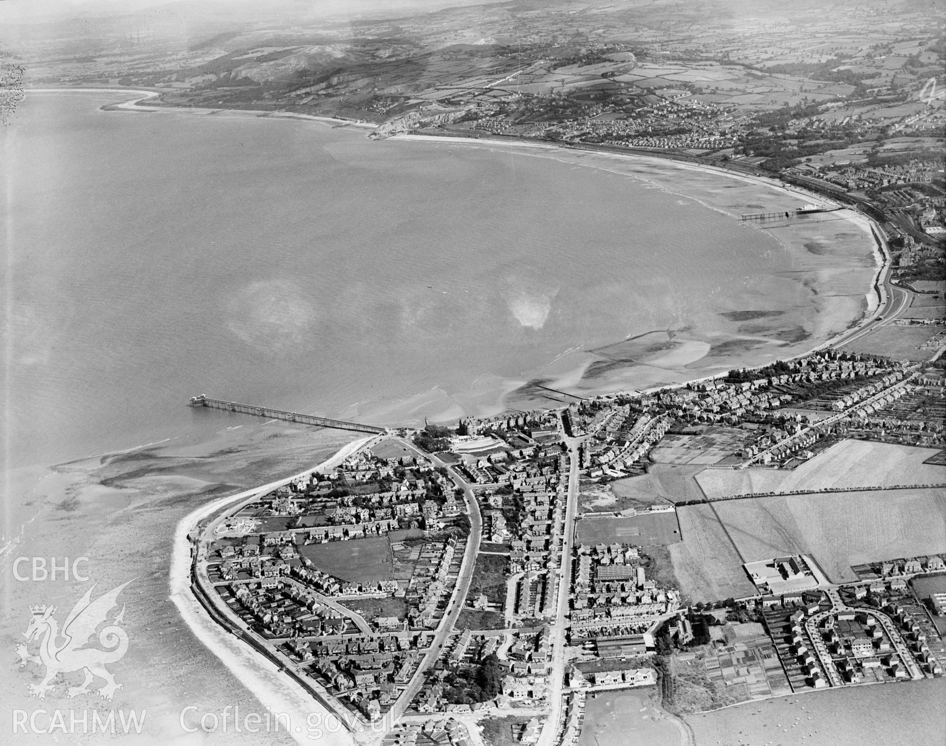 View of Colwyn Bay, oblique aerial view. 5?x4? black and white glass plate negative.