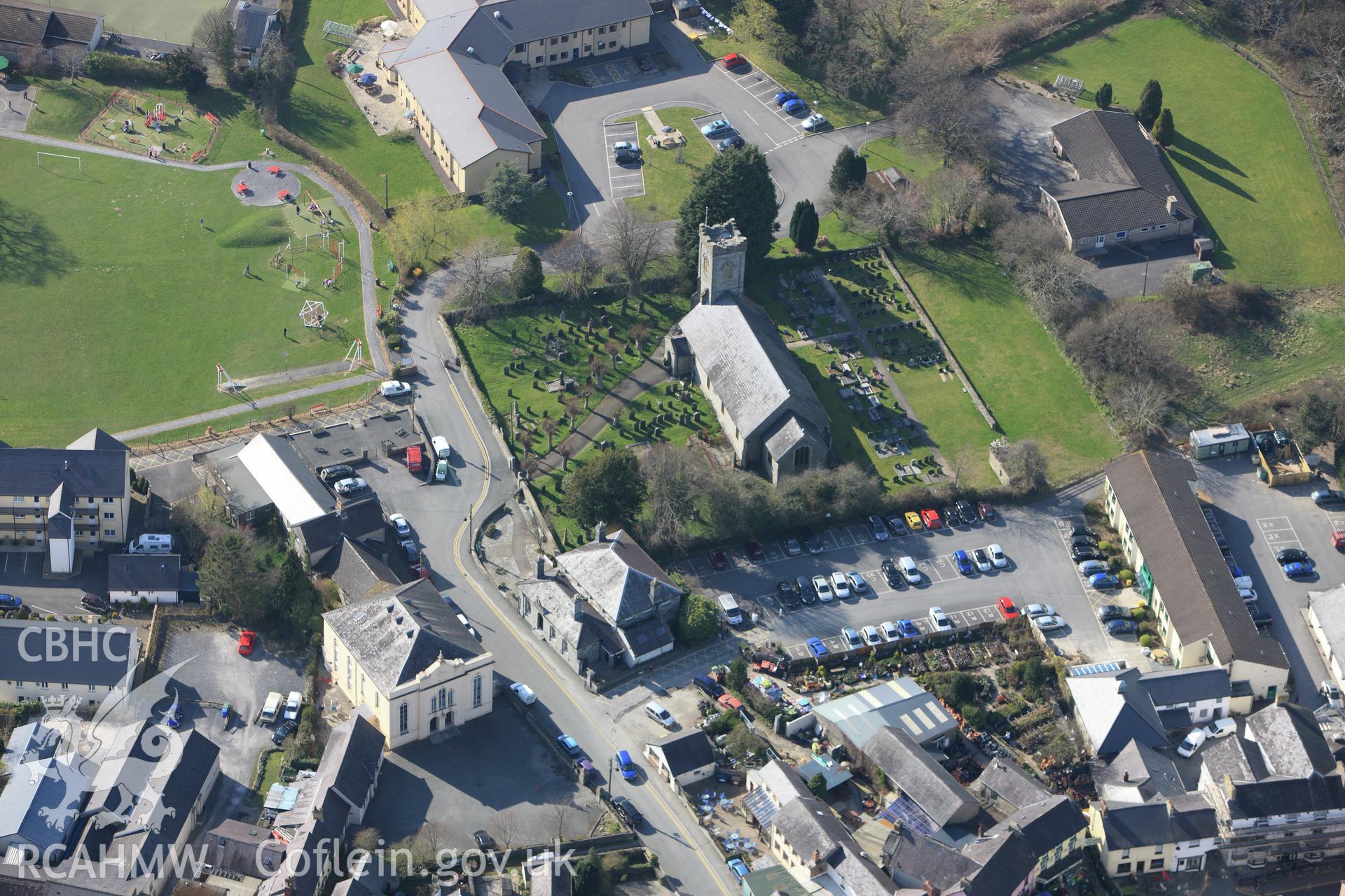 RCAHMW colour oblique aerial photograph of Newcastle Emlyn. Taken on 13 April 2010 by Toby Driver