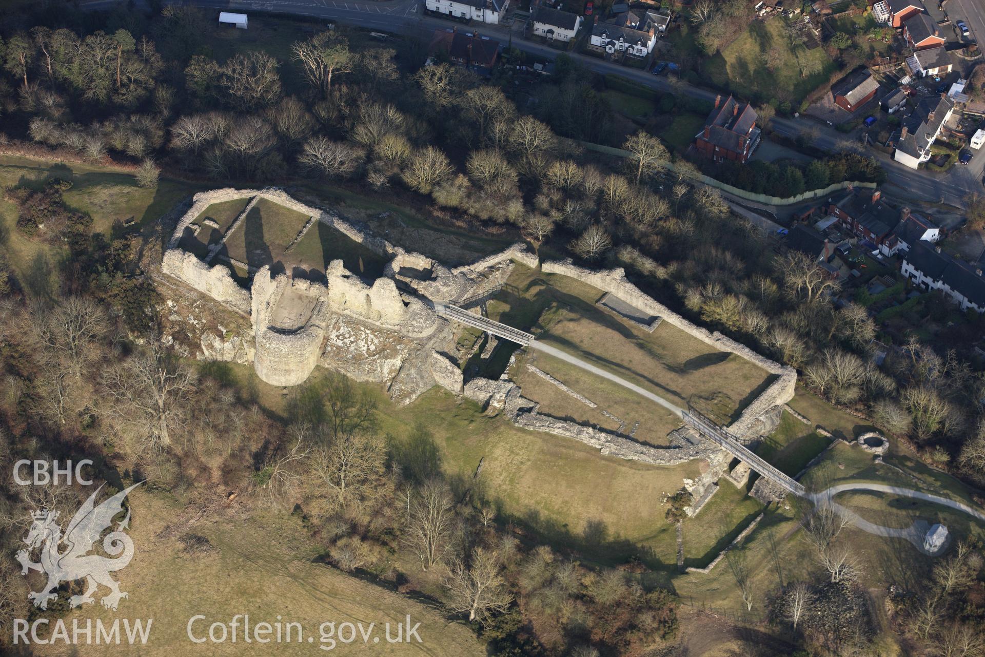 RCAHMW colour oblique photograph of Montgomery Castle. Taken by Toby Driver on 11/03/2010.
