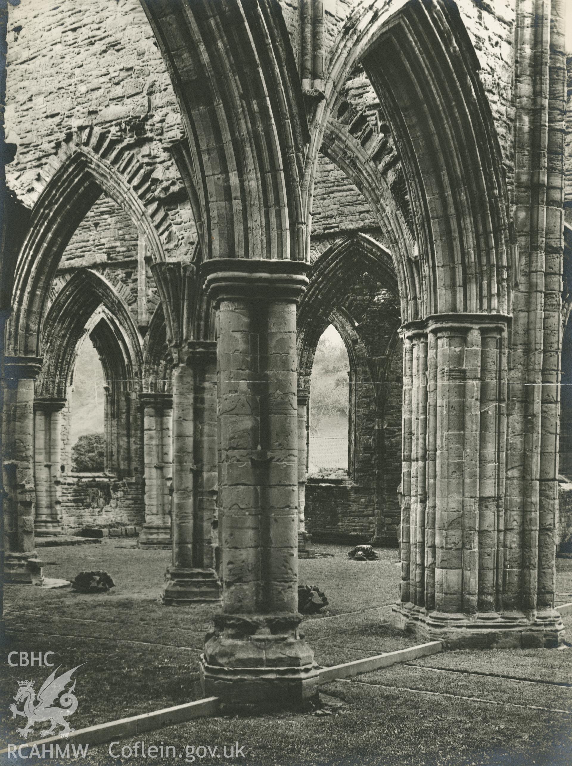 Digital copy of an interior view of Tintern Abbey by L. Harold Daniels.