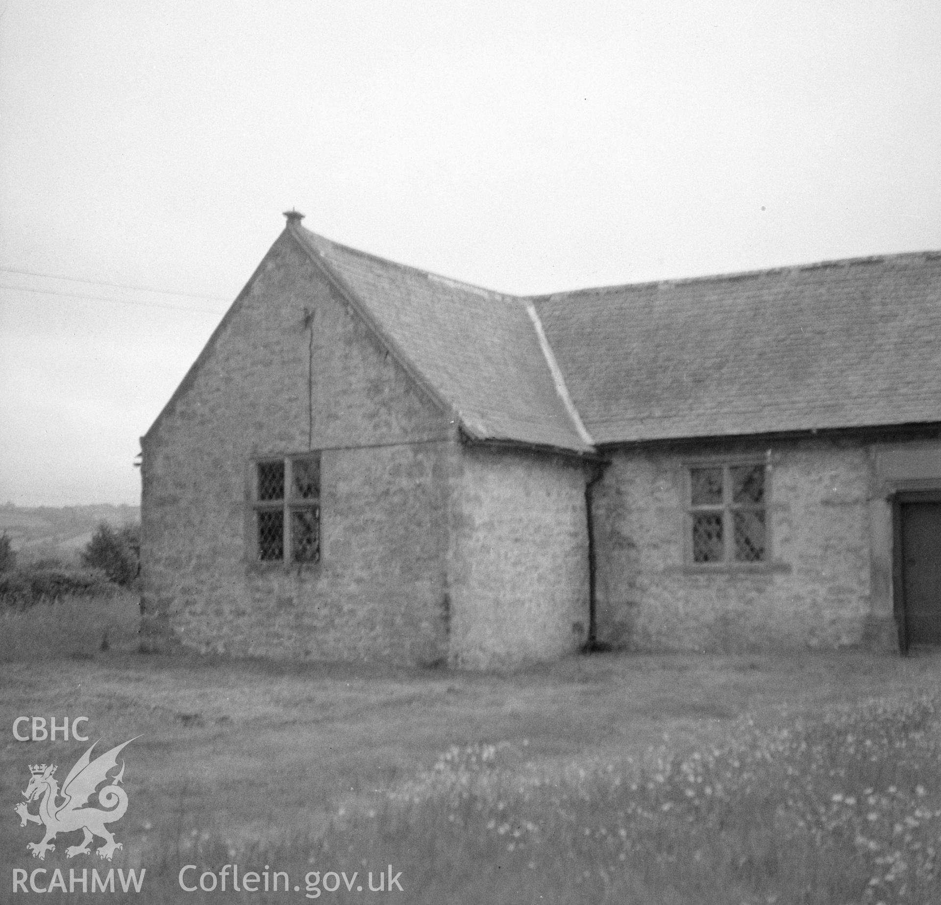 Digital copy of a nitrate negative showing exterior view of Jesus Chapel, Denbighshire.