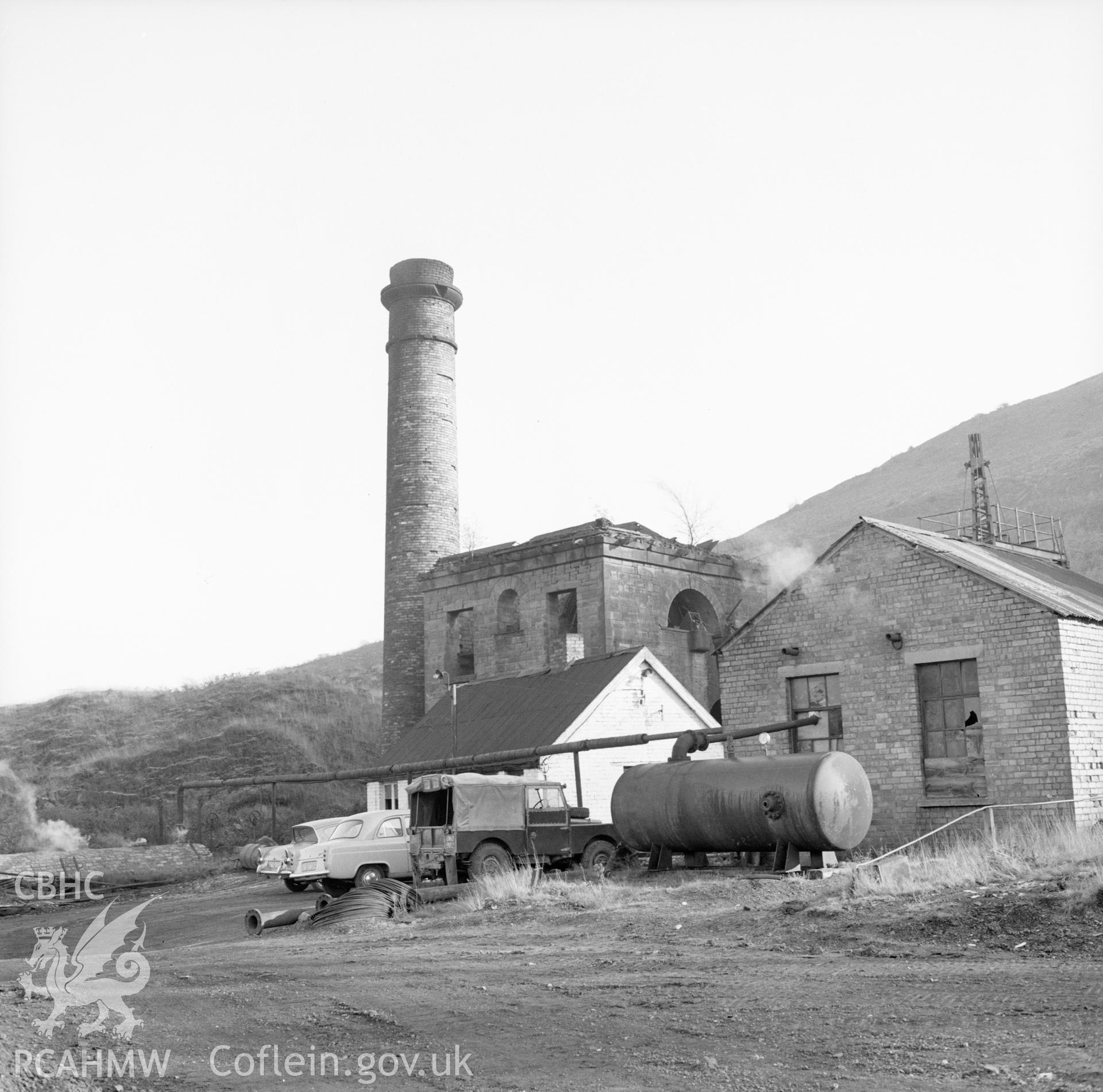 Digital copy of a black and white photo showing an exterior view of Glyn Pit, Pontypool.