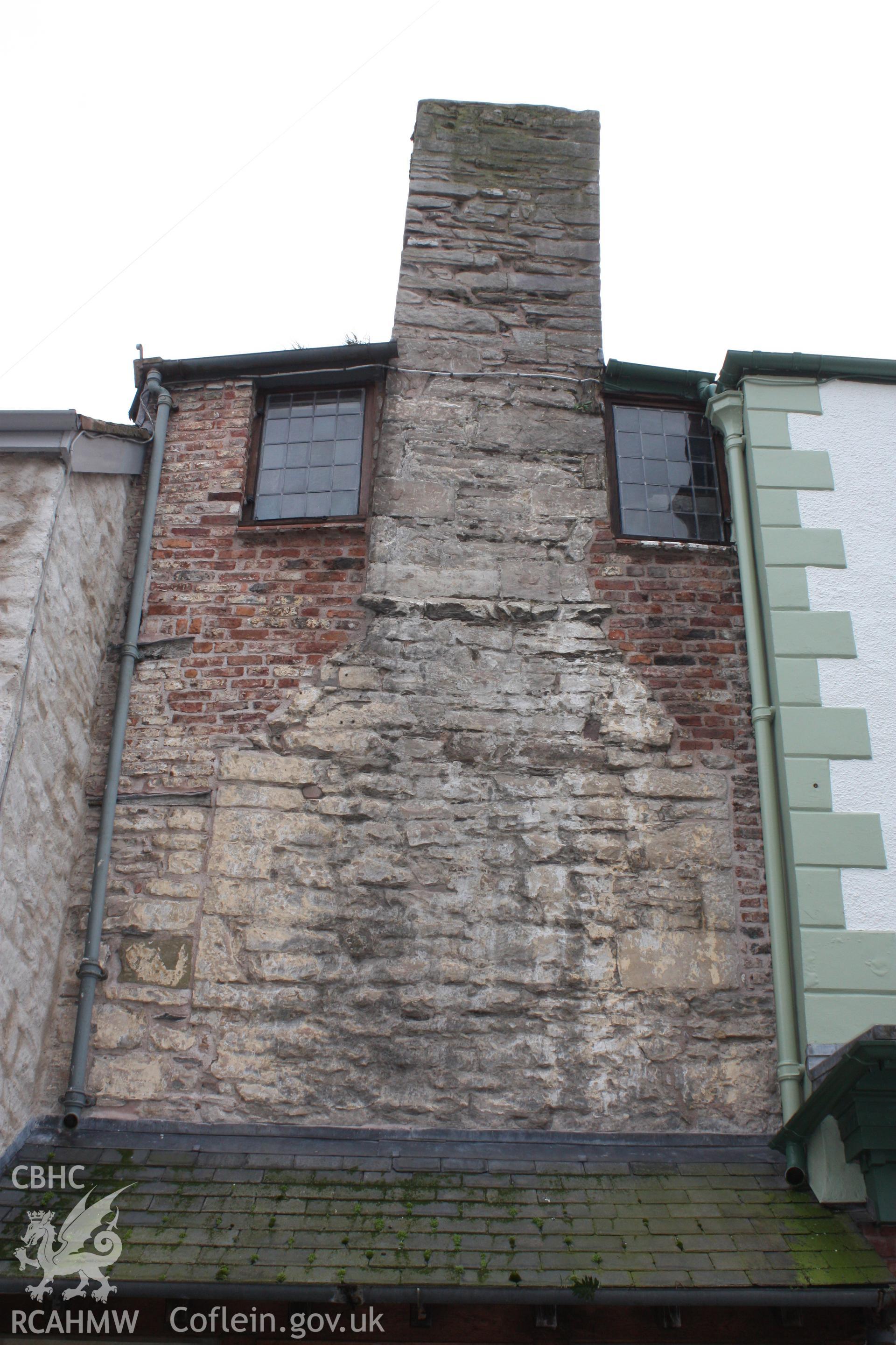 Colour photograph showing exterior view of chimney at the Bake-house, Back row, Denbigh, Photographed during survey conducted by Geoff Ward on 17th May 2011.