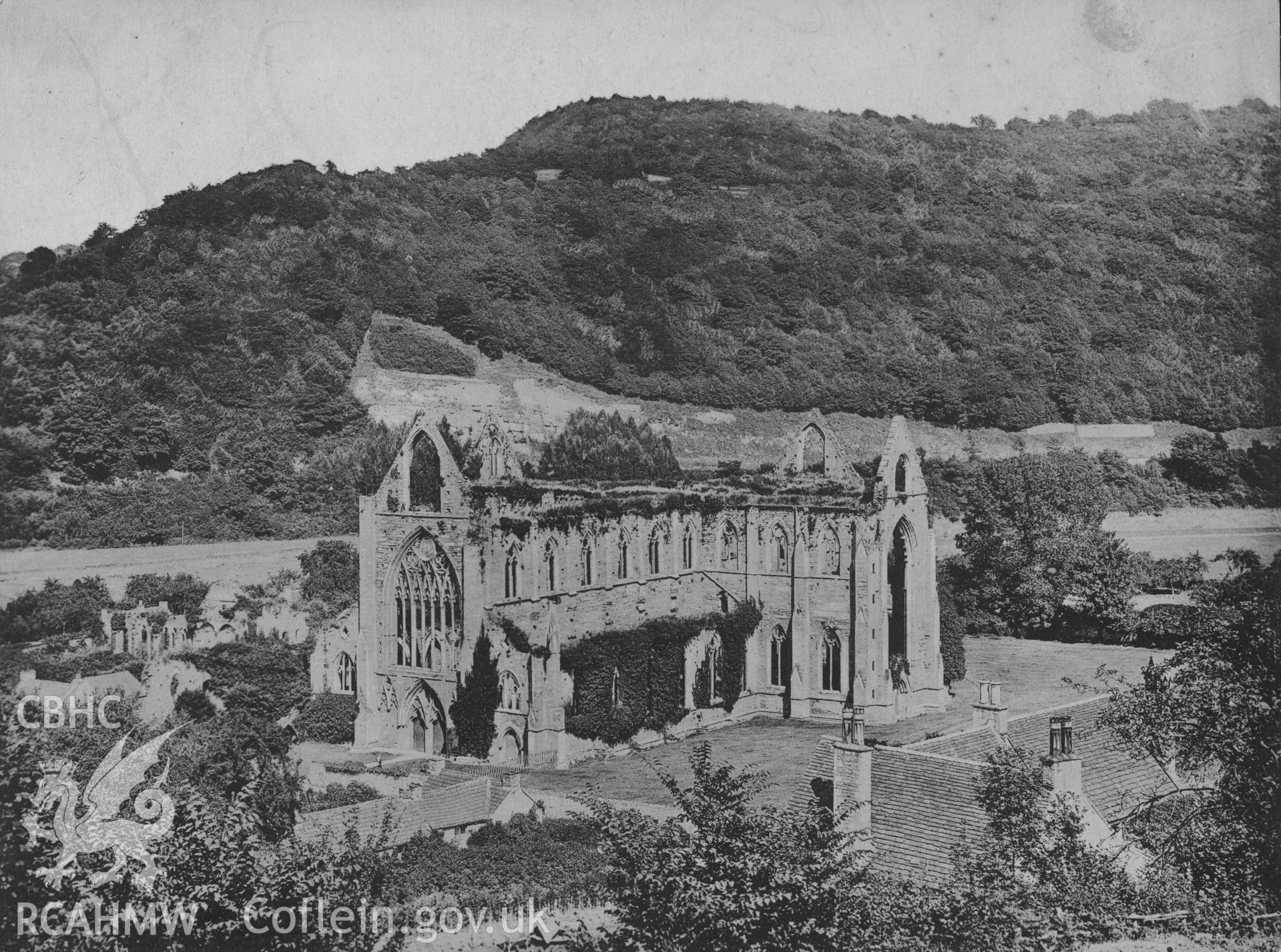 Digital copy of a carbon print showing landscape view of Tintern Abbey.