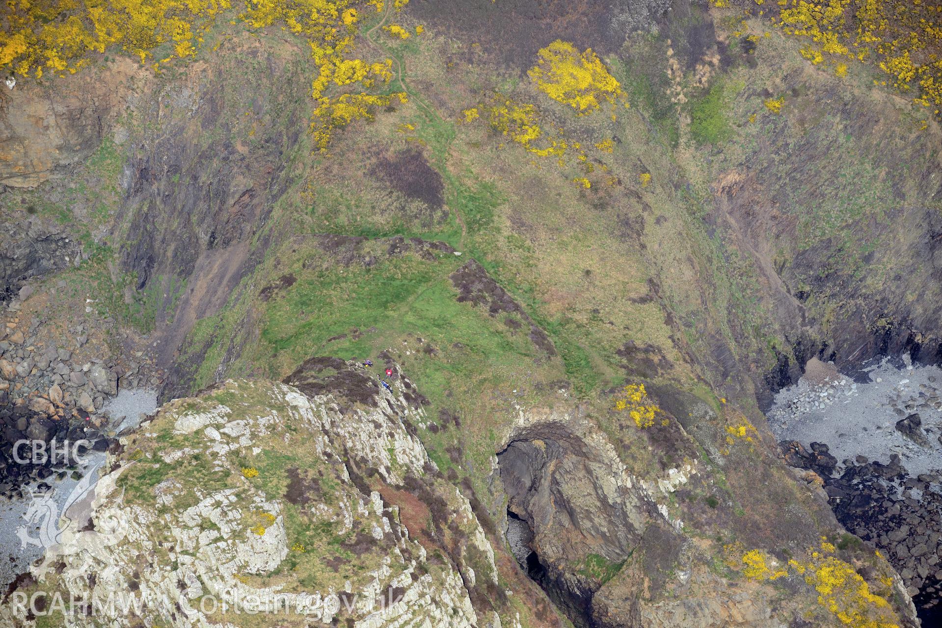 Aerial photography of Dinas Mawr taken on 27th March 2017. Baseline aerial reconnaissance survey for the CHERISH Project. ? Crown: CHERISH PROJECT 2017. Produced with EU funds through the Ireland Wales Co-operation Programme 2014-2020. All material made freely available through the Open Government Licence.