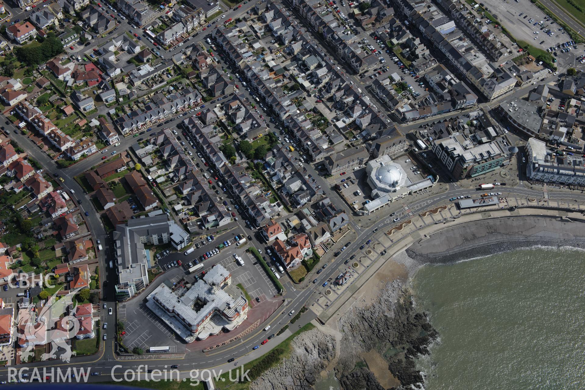 The Sea Bank Hotel and the Grand Pavilion at Porthcawl. Oblique aerial photograph taken during the Royal Commission's programme of archaeological aerial reconnaissance by Toby Driver on 19th June 2015.