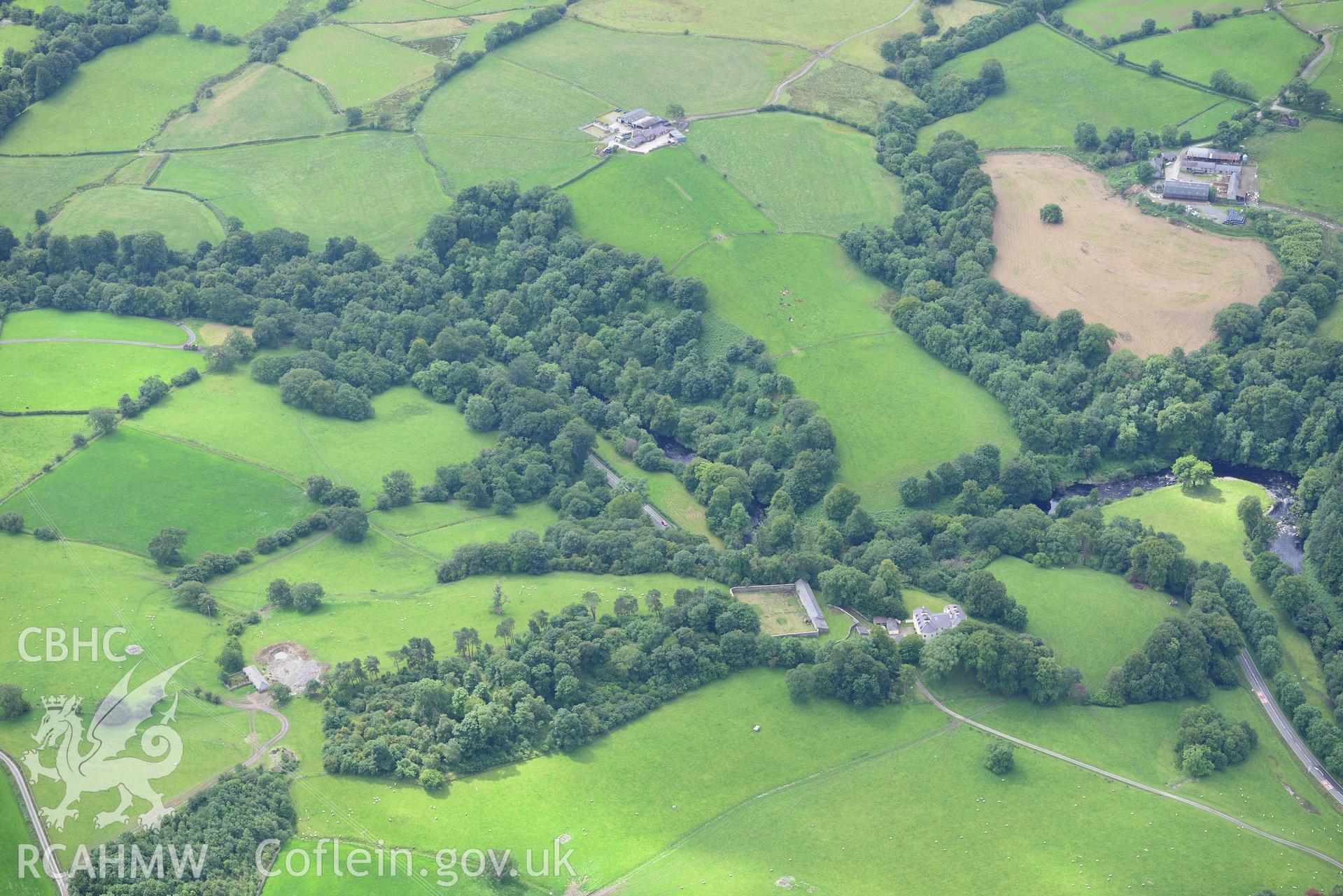 Voelas Hall and Garden, Pentrefoelas. Oblique aerial photograph taken during the Royal Commission's programme of archaeological aerial reconnaissance by Toby Driver on 30th July 2015.