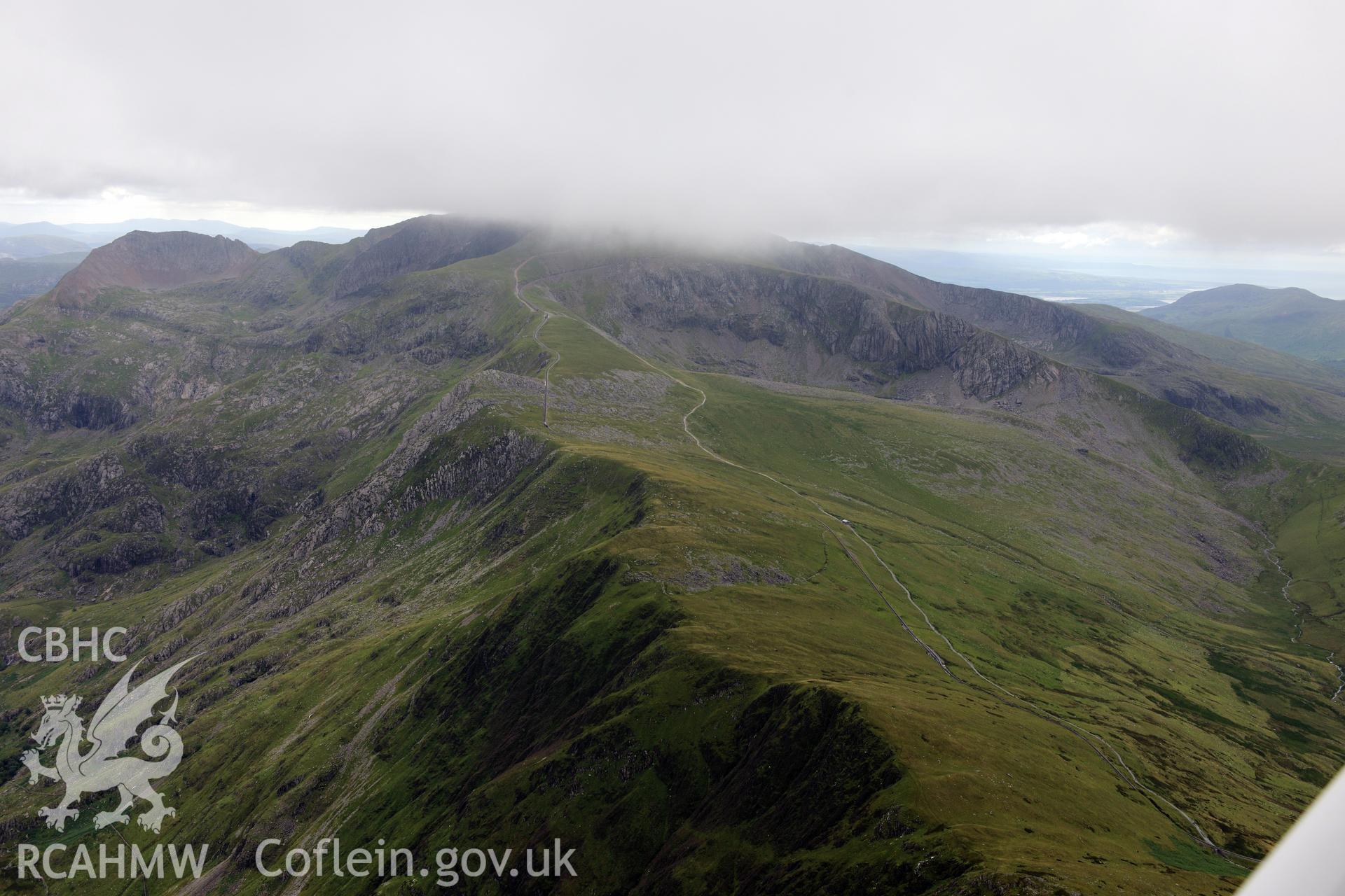 Snowdon Mountain Railway. Oblique aerial photograph taken during the Royal Commission's programme of archaeological aerial reconnaissance by Toby Driver on 30th July 2015.