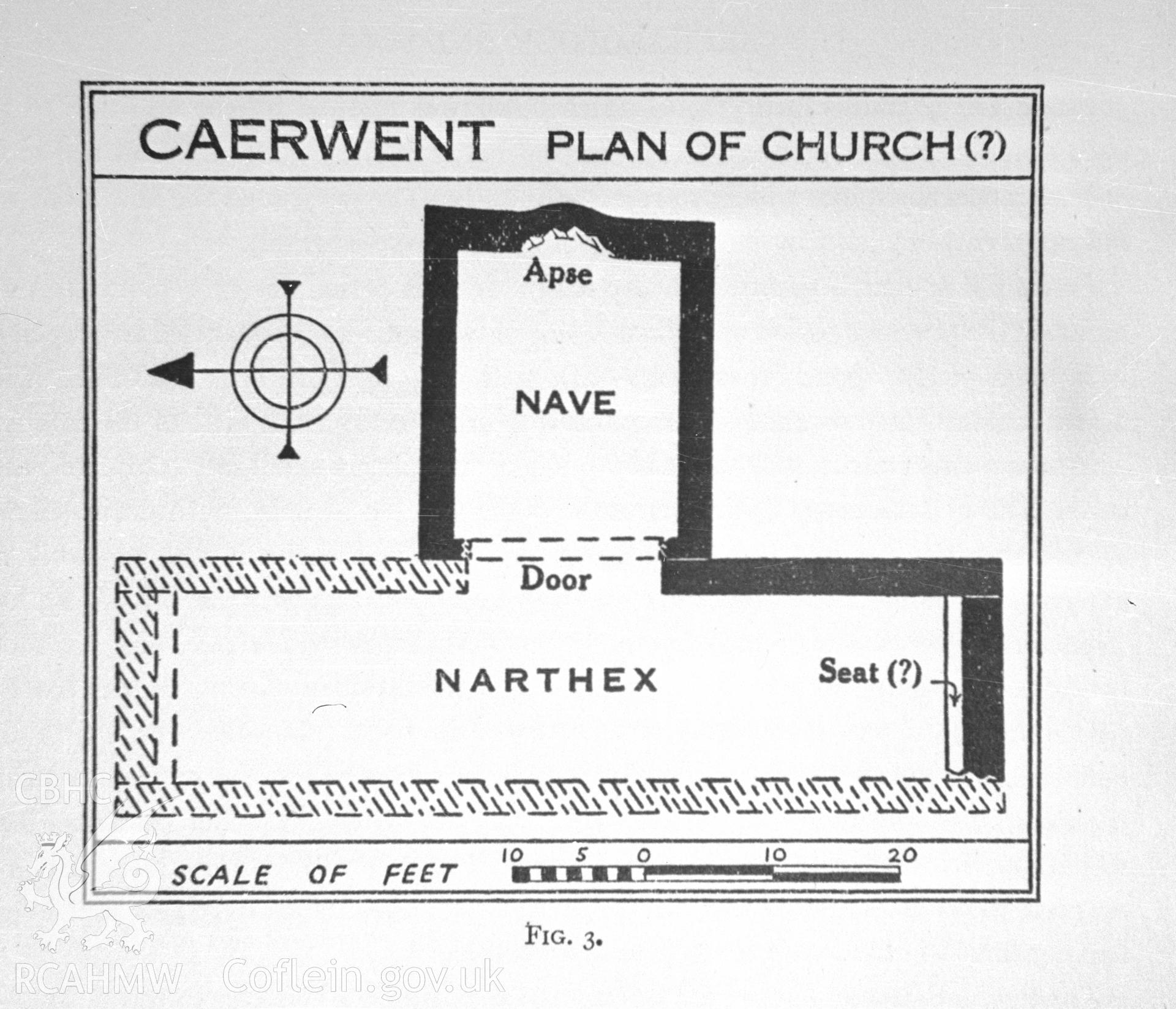 Digital copy of a nitrate negative showing a diagram of St. Stephen's church, Caerwent, taken by Ordnance Survey.