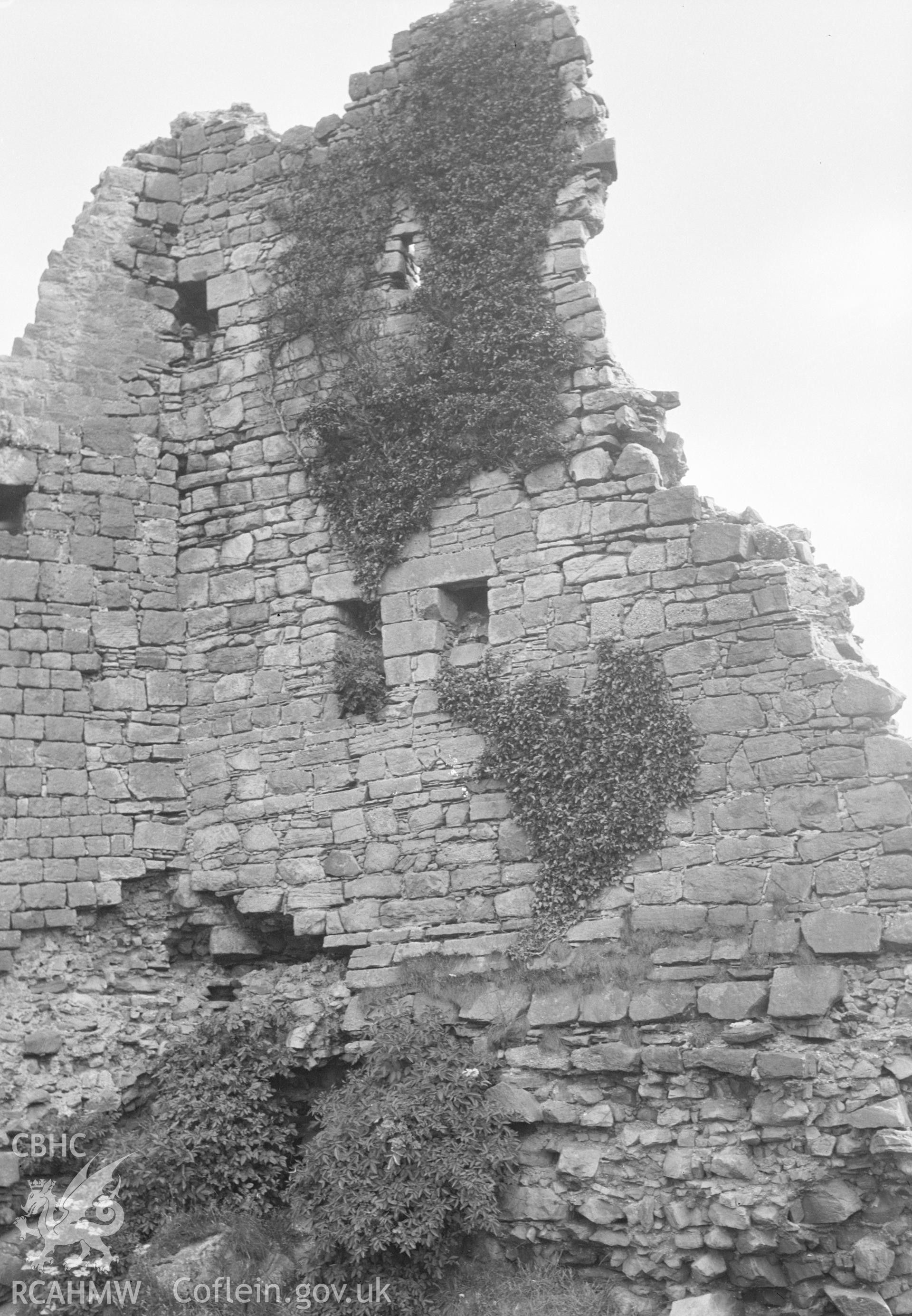 Digital copy of a nitrate negative showing detailed view of Caergwrle Castle. From the Cadw Monuments in Care Collection.