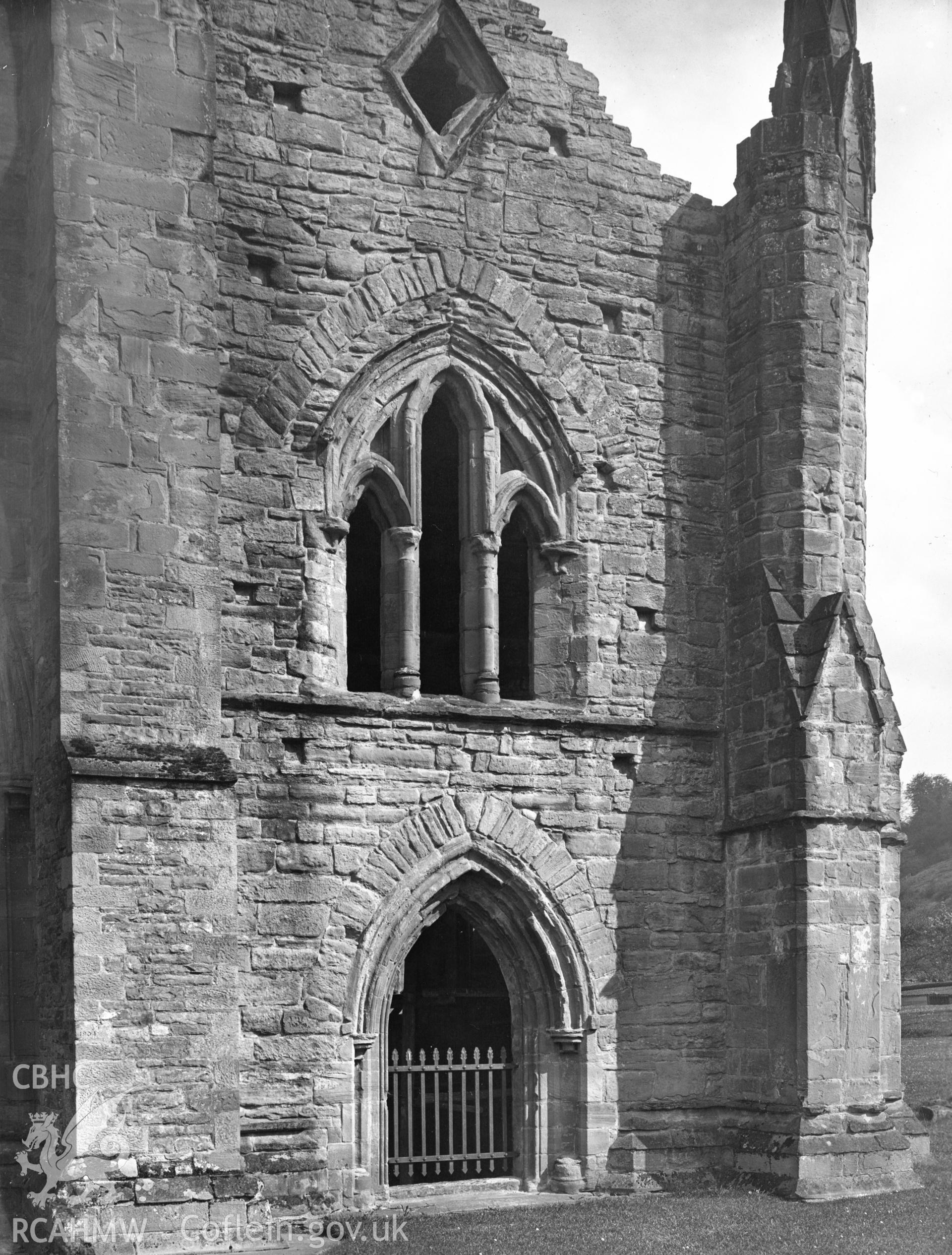 Digital copy of a photograph showing the south aisle west end at Tintern Abbey, taken by F H Crossley, c.1948.