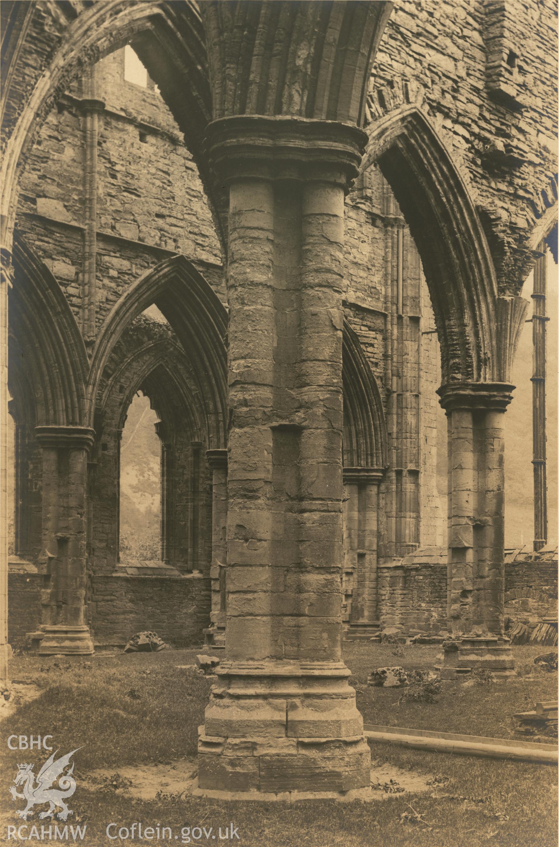 Digital copy of a view of the choir from the south transept at Tintern Abbey.