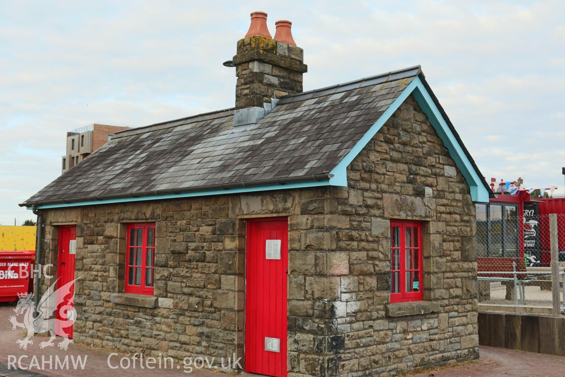 Colour photograph showing exterior of a Lock Keeper's cottage at Roath Basin, Butetown, Cardiff. Photographed during survey conducted by Adam N. Coward on 17th July 2018.