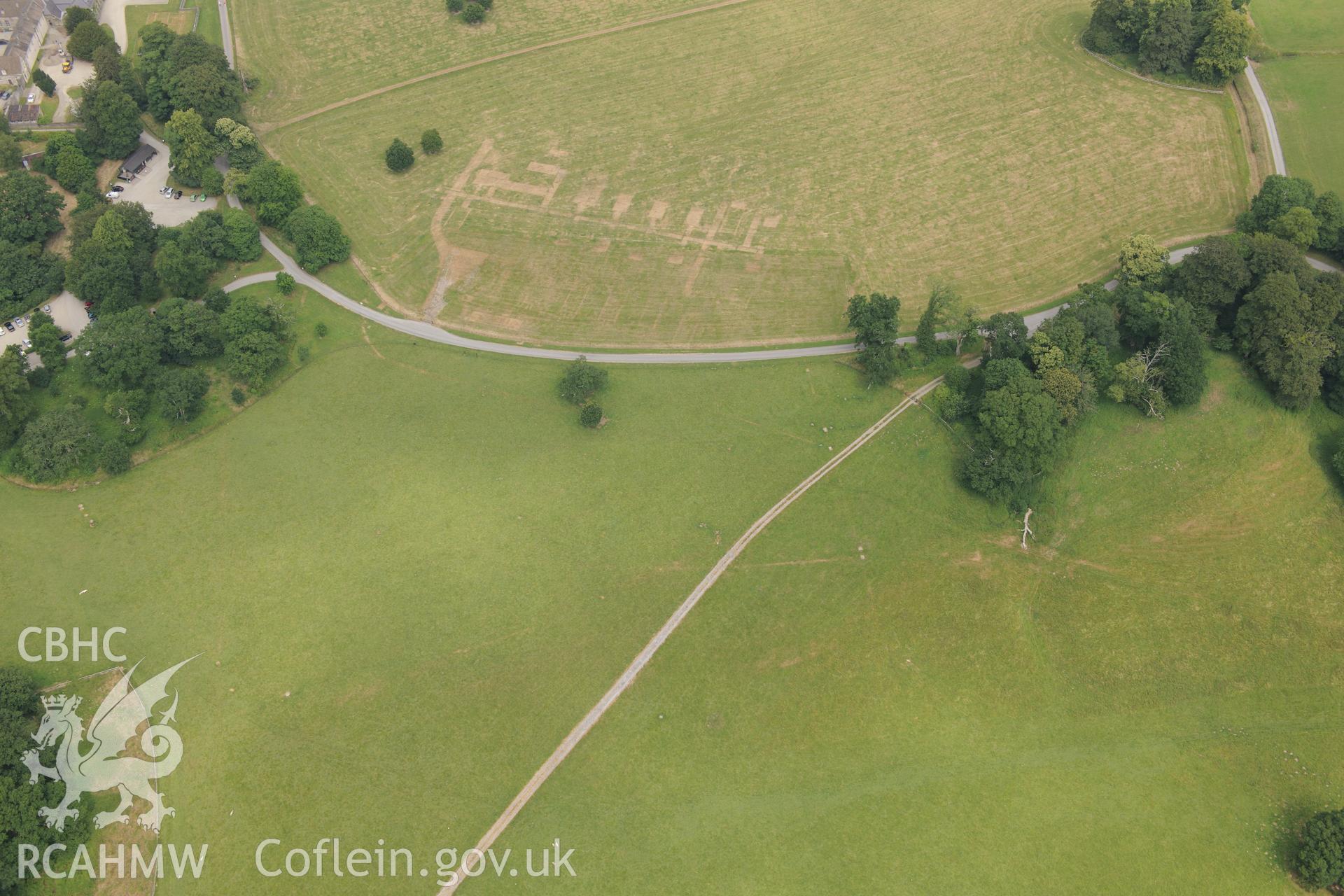 Royal Commission aerial photography of parchmarks in Dinefwr Park recorded during drought conditions on 22nd July 2013.