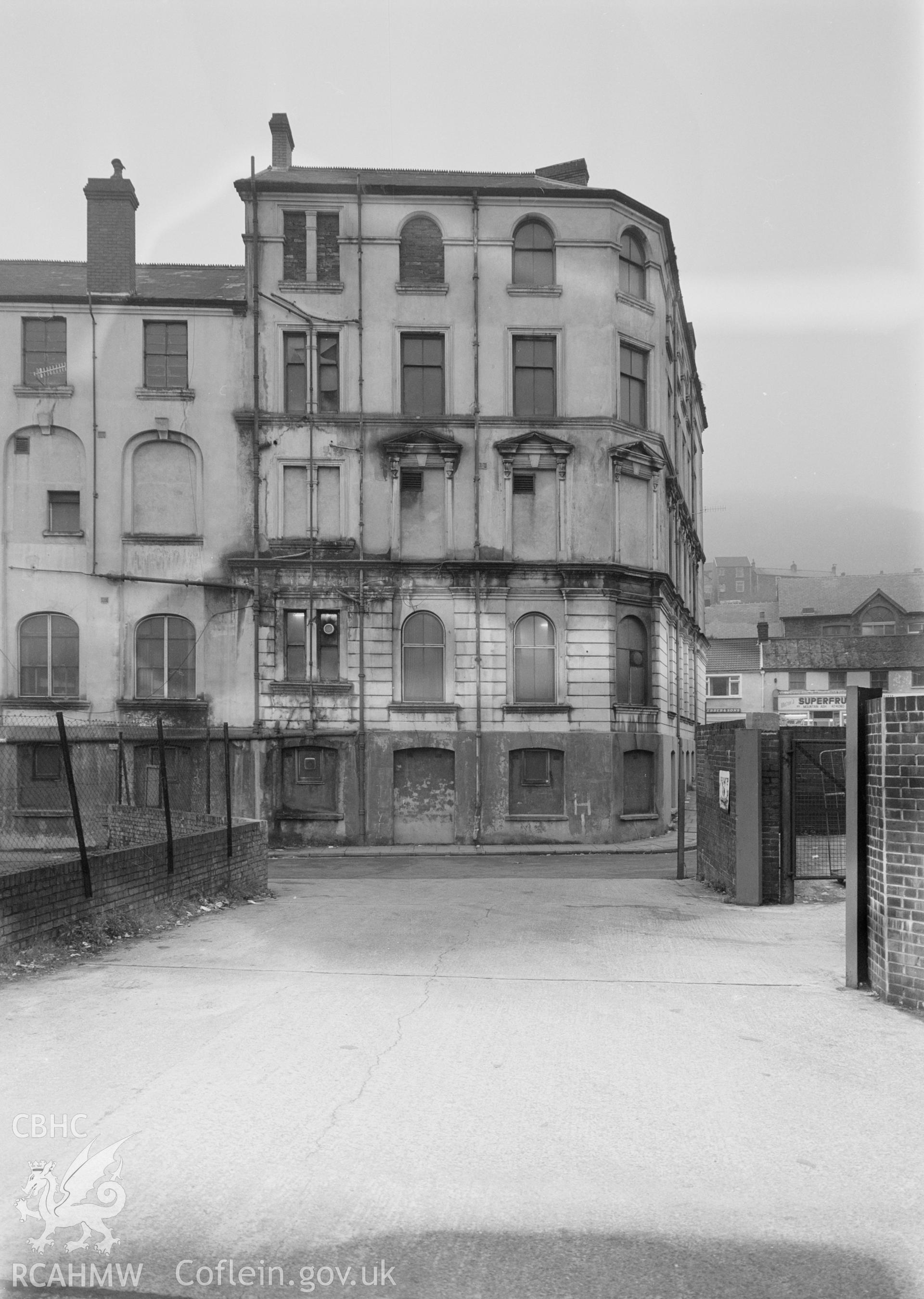 Digital copy of a black and white negative showing an exterior view of the Grand Hotel, Mountain Ash.