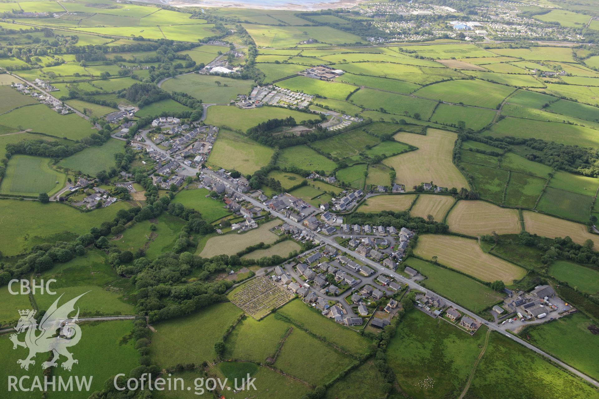 Chwilog, near Pwllheli. Oblique aerial photograph taken during the Royal Commission's programme of archaeological aerial reconnaissance by Toby Driver on 23rd June 2015.