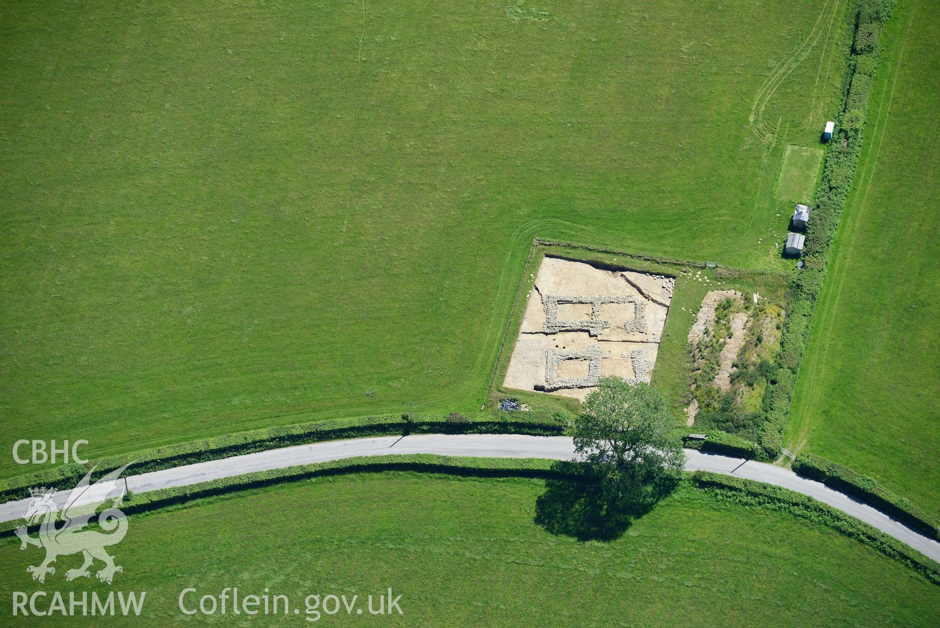 Gatehouse on the Strata Florida Abbey precinct, south of Pontrhydfendigaid, Aberystwyth. Oblique aerial photograph taken during the Royal Commission's programme of archaeological aerial reconnaissance by Toby Driver on 30th June 2015.