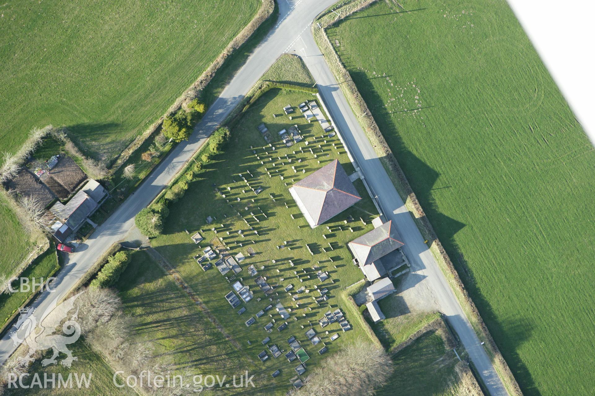 RCAHMW colour oblique aerial photograph of Nebo Independent Chapel, Efail-Wen. Taken on 13 April 2010 by Toby Driver