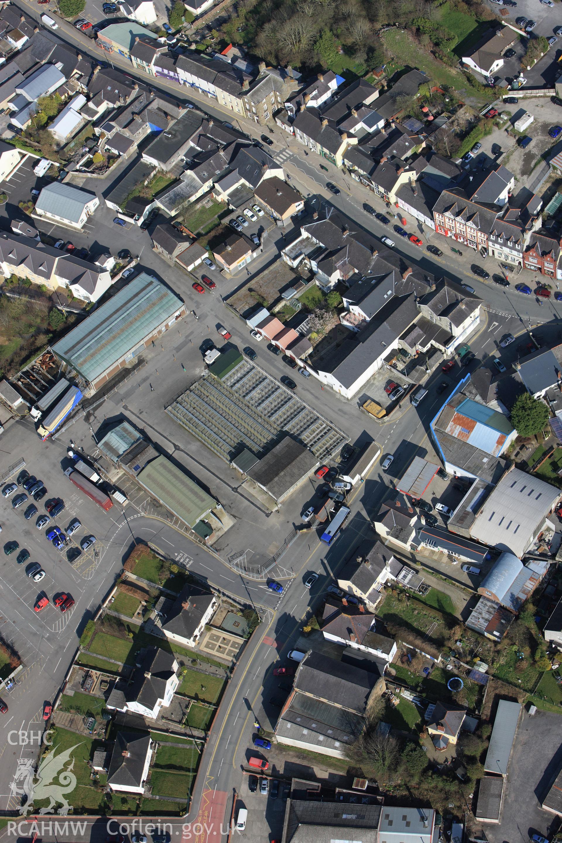 RCAHMW colour oblique aerial photograph of Newcastle Emlyn Town Taken on 13 April 2010 by Toby Driver