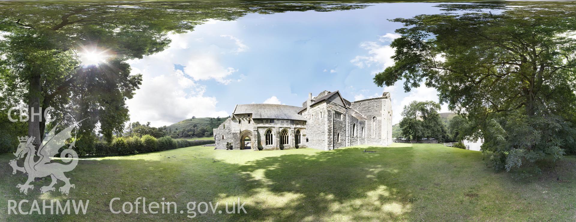 Reduced resolution .tiff file of stitched images to the rear of the Chapter House at Valle Crucis Abbey, carried out by Sue Fielding and Rita Singer, July 2017. Produced through European Travellers to Wales project.