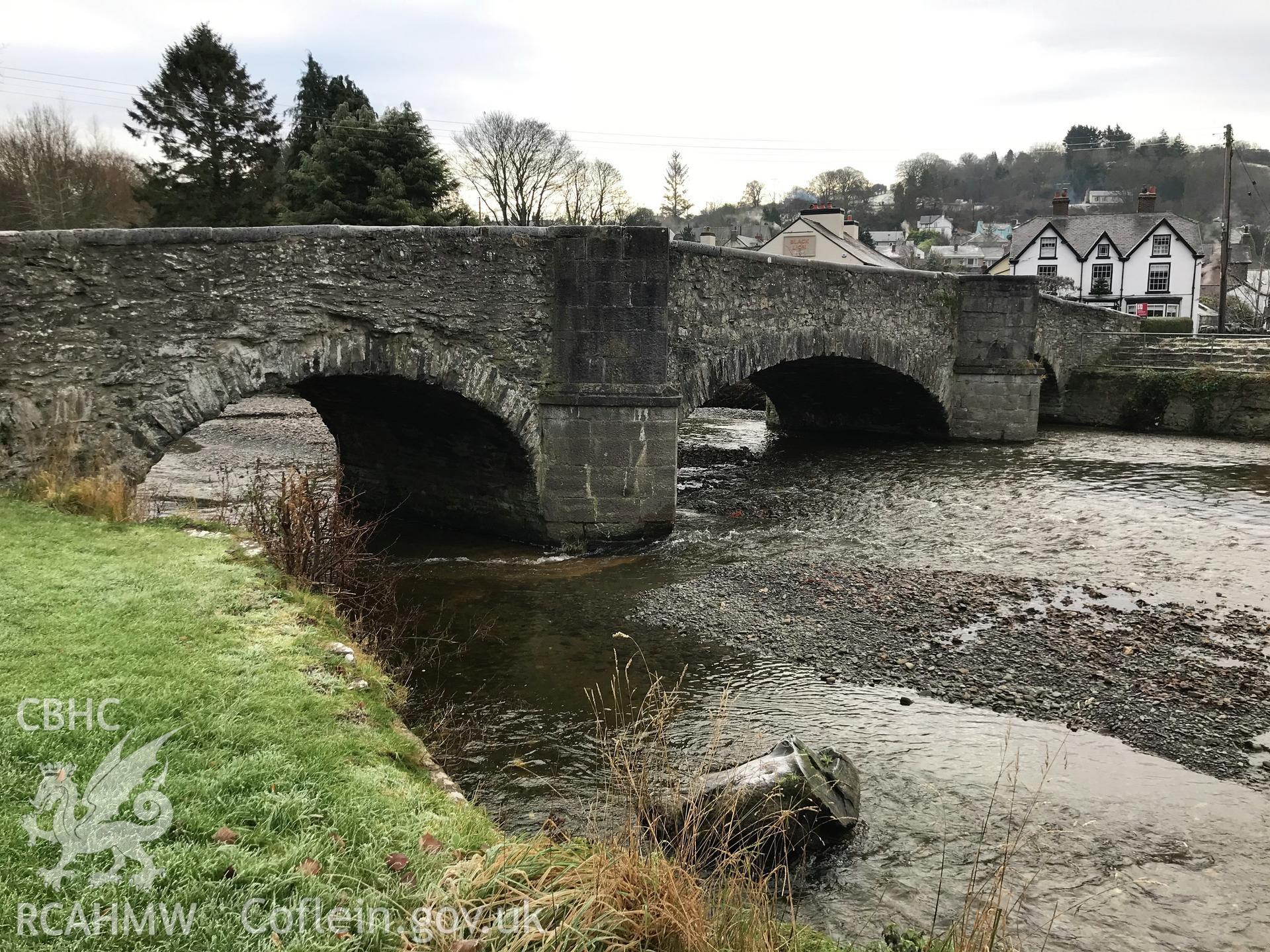 Digital colour photograph showing Llanfair Talhaiarn bridge, crossing the river Elwy, taken by Paul Davis on 3rd December 2019.