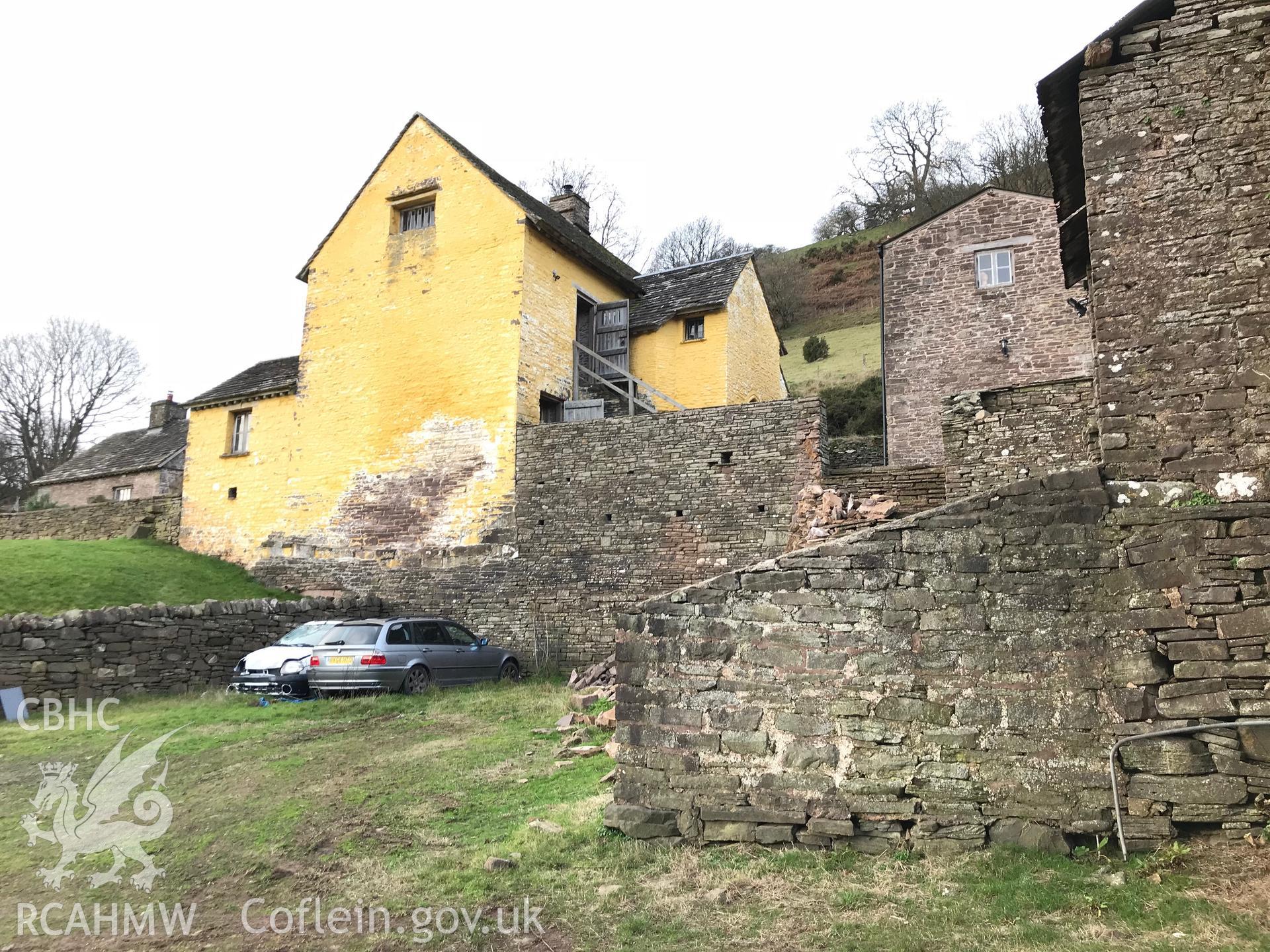 Exterior view of Ty-Hwnt-y-Bwlch farmhouse and outbuildings, Crucorney. Colour photograph taken by Paul R. Davis on 1st January 2019.