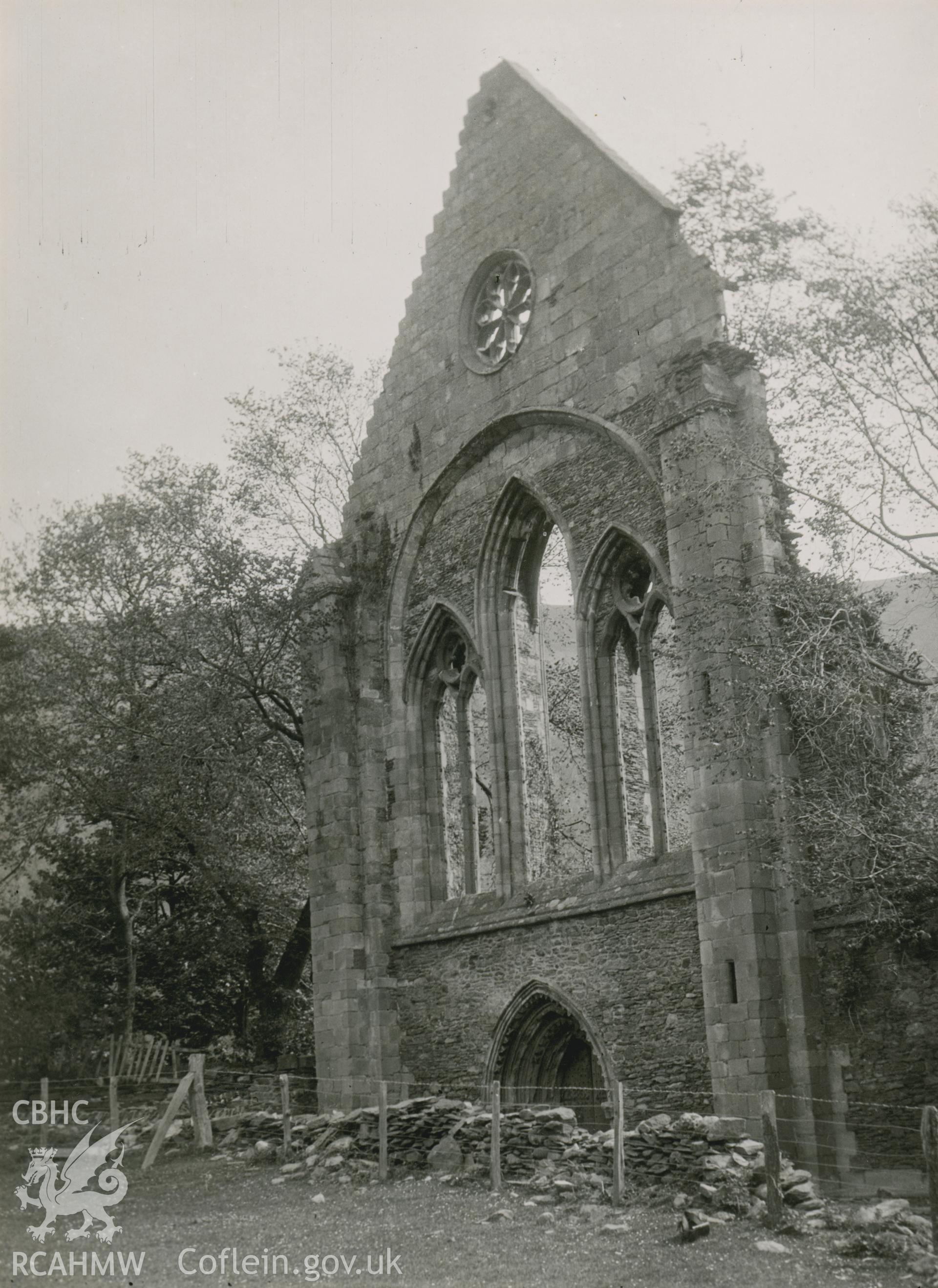 Digitised copy of a c.1946 view of Valle Crucis Abbey taken by Angela Green, from the National Buildings Record.