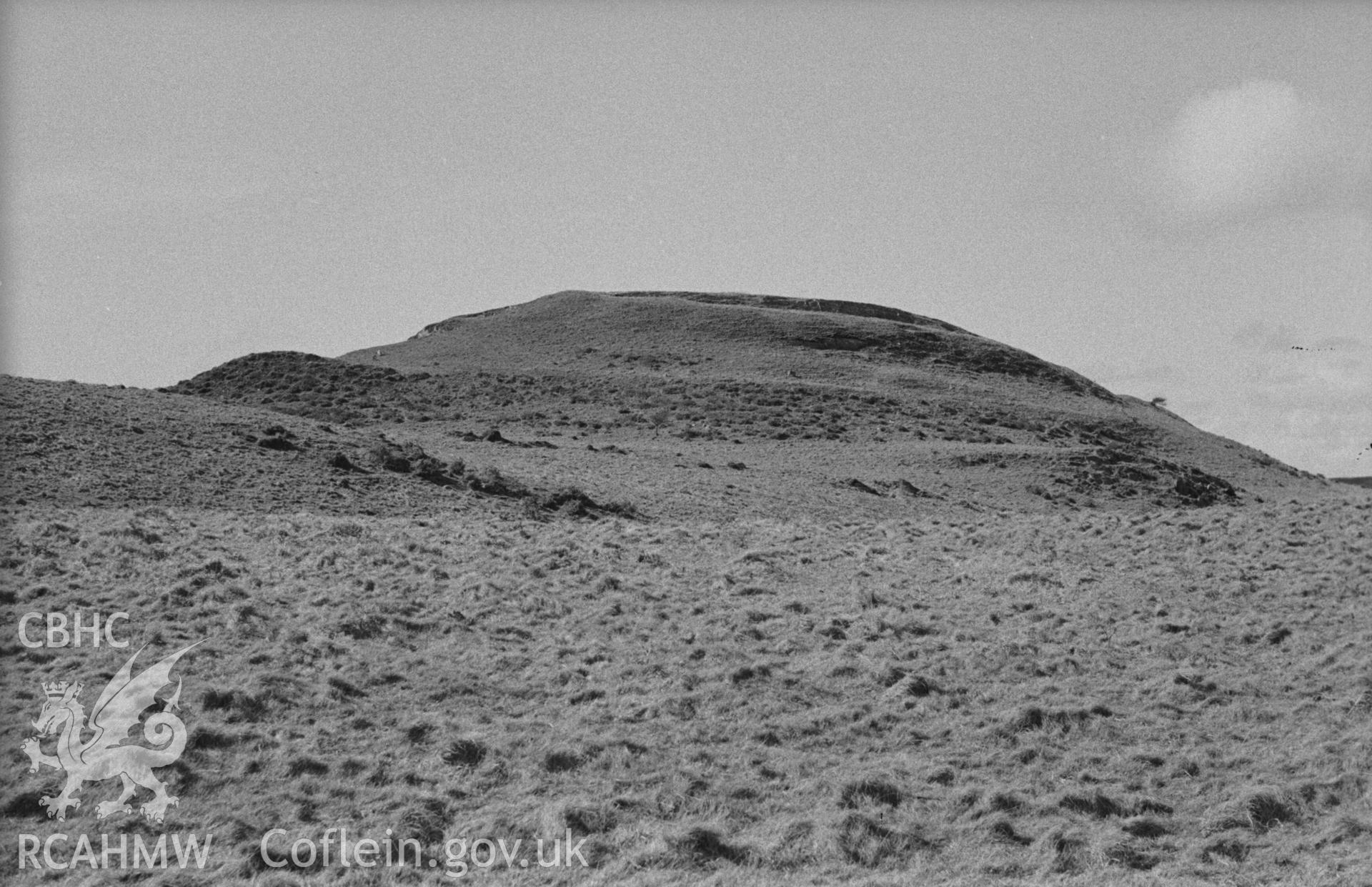 Digital copy of a black and white negative showing view of Pen Dinas, Elerch. Photographed in April 1963 by Arthur O. Chater from Grid Reference SN 678 875, looking north north west.