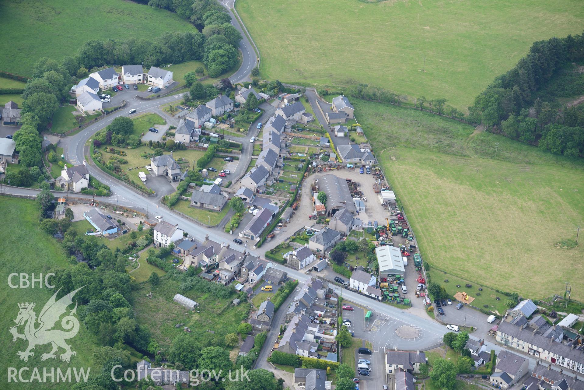 Chwilog, near Pwllheli. Oblique aerial photograph taken during the Royal Commission's programme of archaeological aerial reconnaissance by Toby Driver on 23rd June 2015.