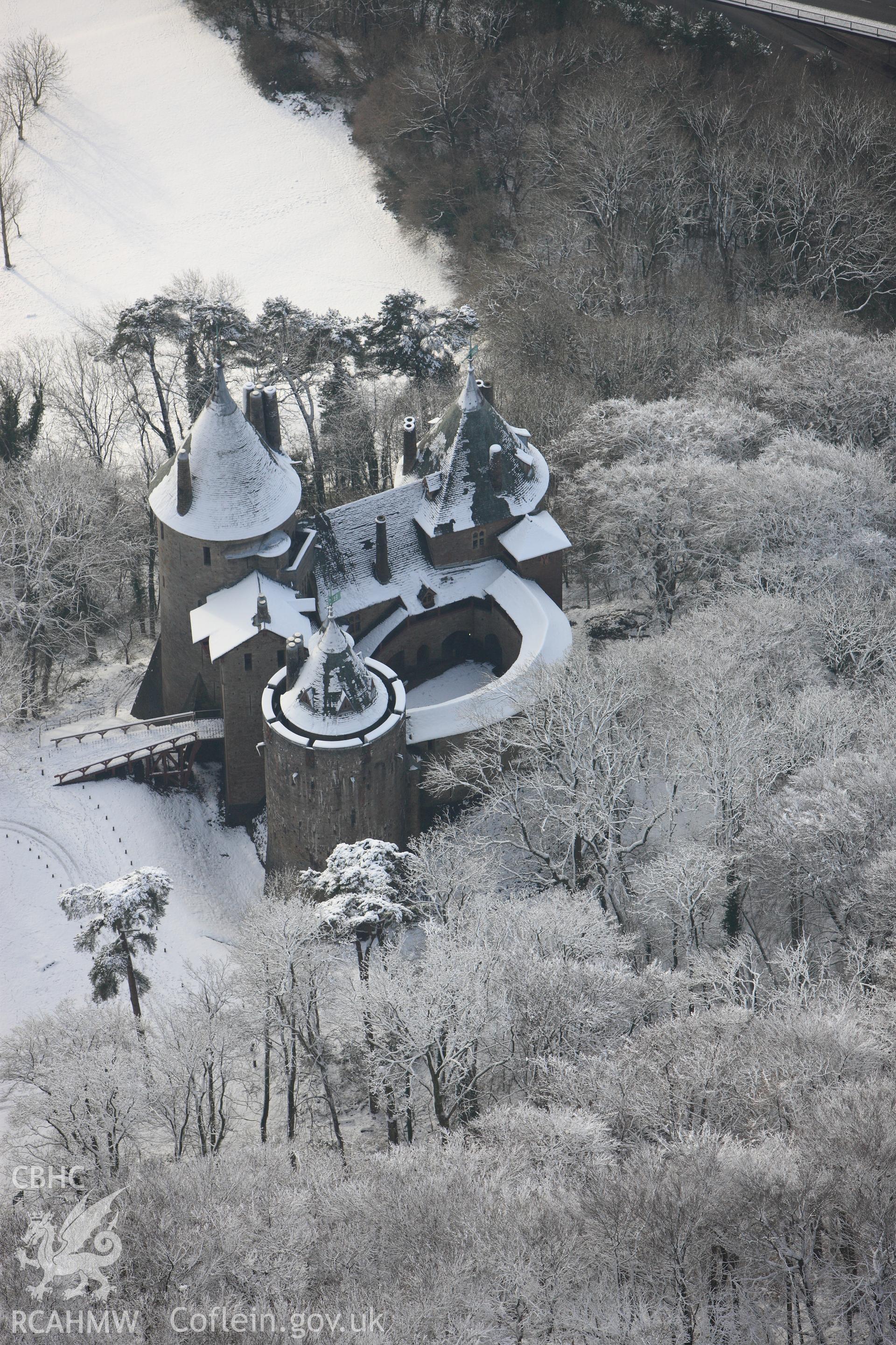 Castell Coch, Tongwynlais. Oblique aerial photograph taken during the Royal Commission?s programme of archaeological aerial reconnaissance by Toby Driver on 24th January 2013.