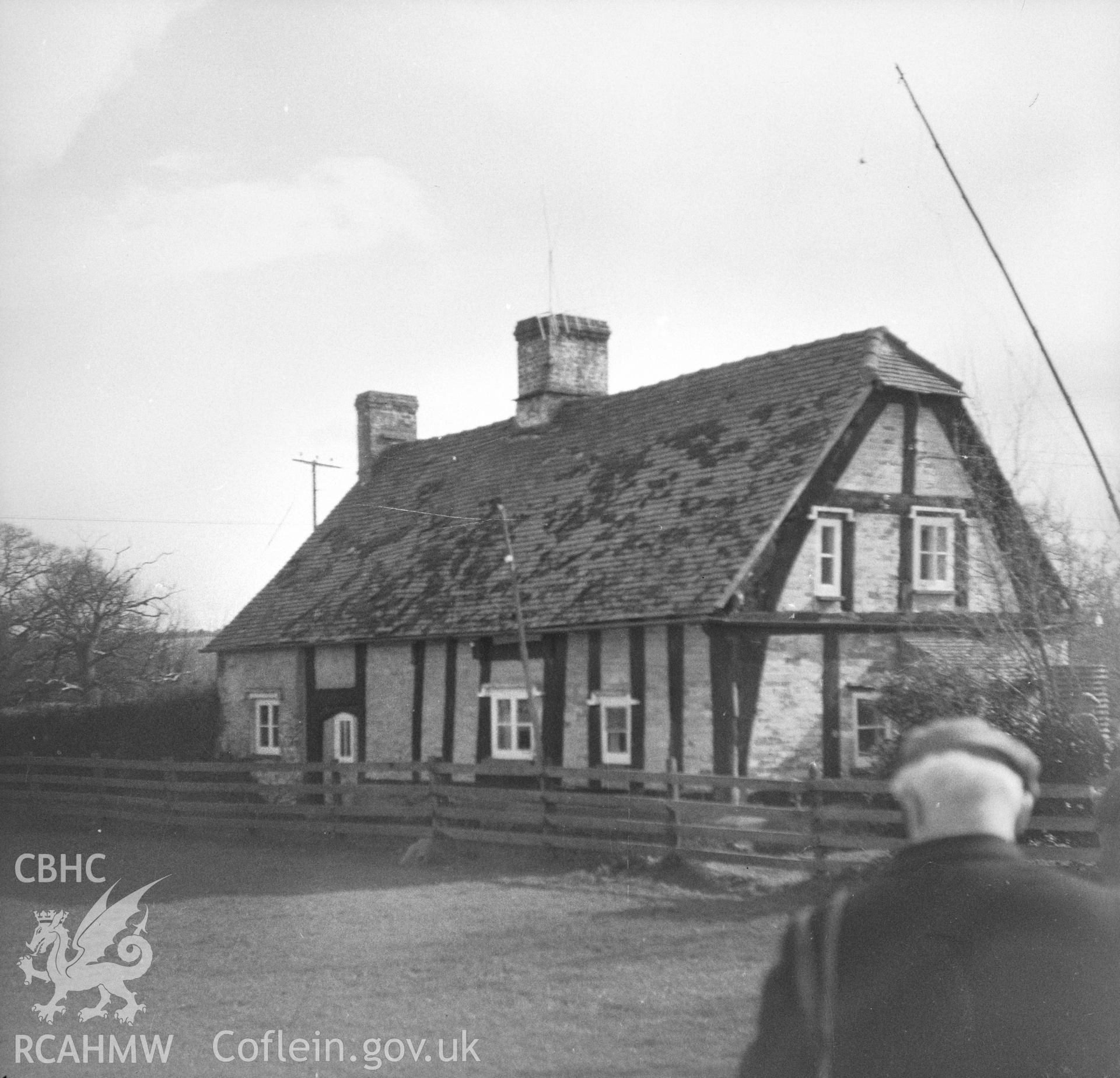 Digital copy of a black and white nitrate negative, exterior view of Pit Cottage, Llanarth, Monmouthshire.
