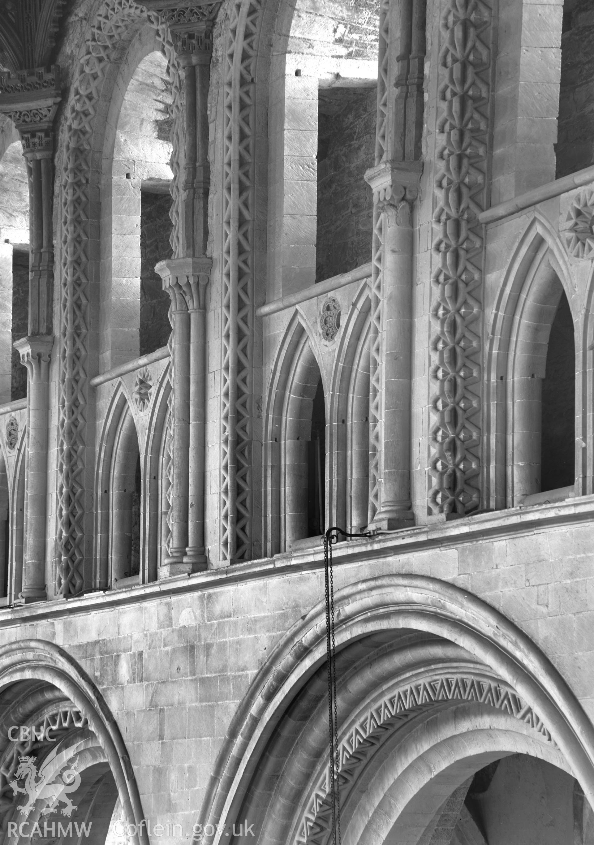 Digital copy of a black and white acetate negative showing interior view of St. David's Cathedral, taken by E.W. Lovegrove, July 1936