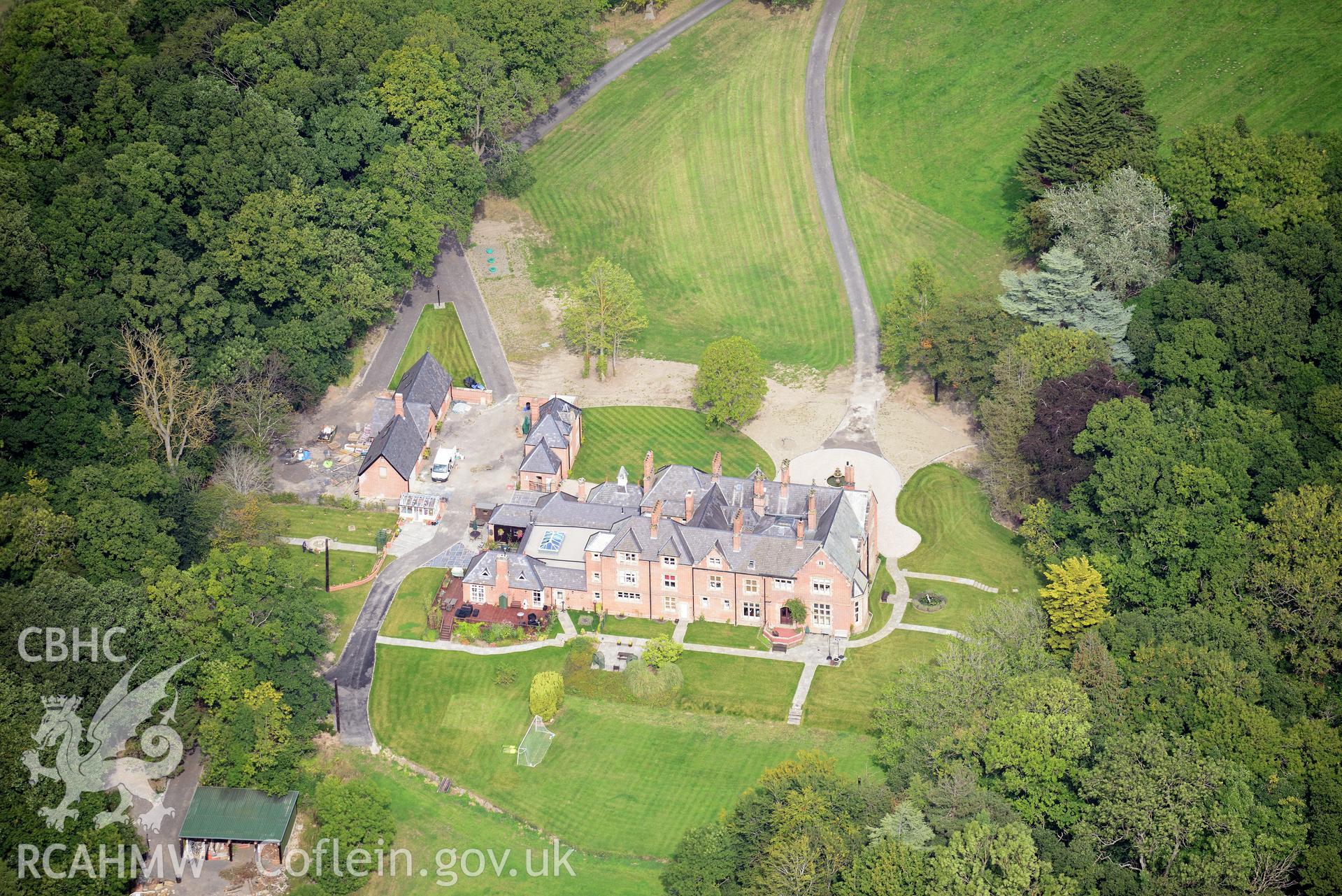 Nantllys house and gardens, Tremeirchion. Oblique aerial photograph taken during the Royal Commission?s programme of archaeological aerial reconnaissance by Toby Driver on 11th September 2015.