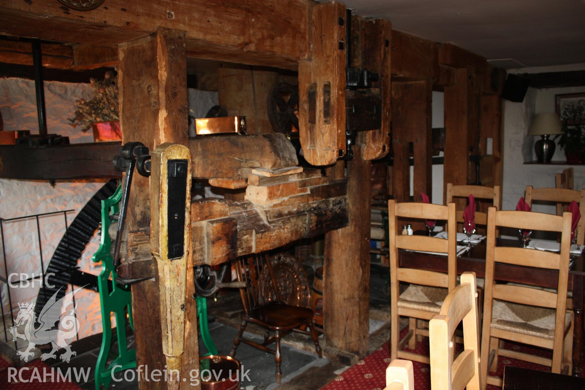 Colour photograph showing interior view of Brookhouse Mill, now a restaurant and bar in Denbigh, Photograpraphed during survey conducted by Geoff Ward circa 2010.