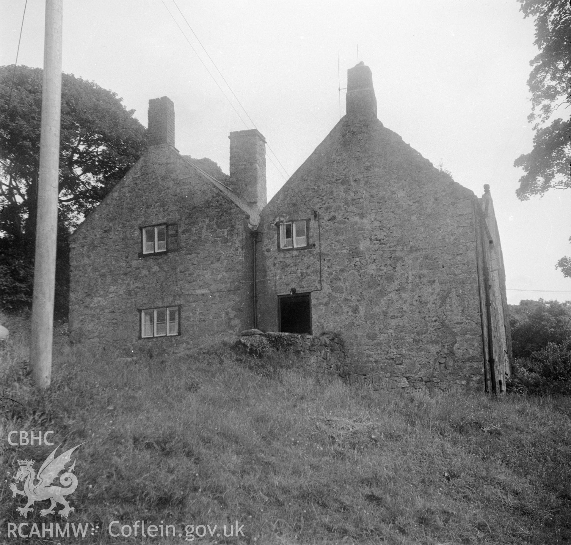 Digital copy of a nitrate negative showing gable end view of Pentre Cwm, Flintshire.